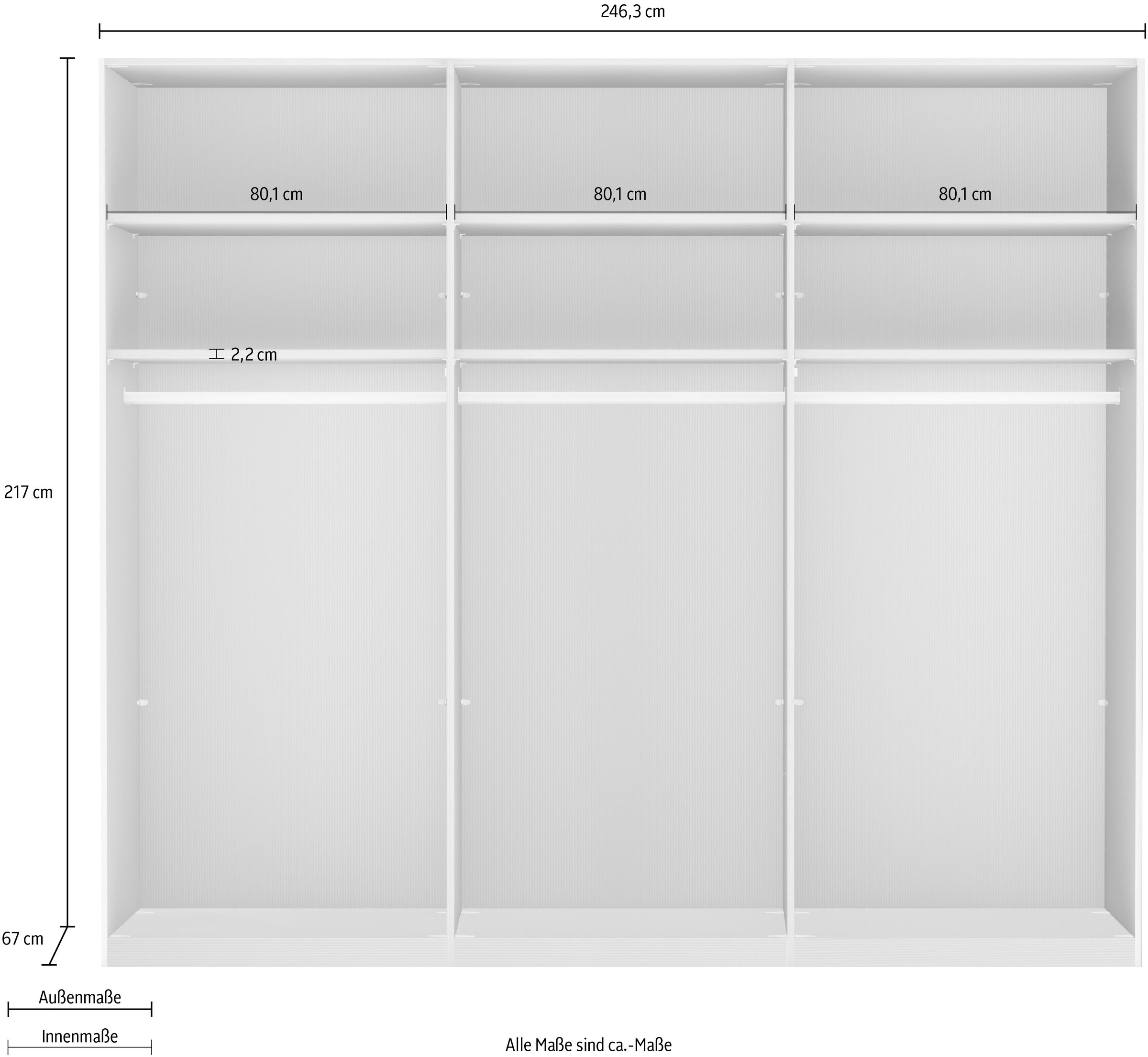 WIEMANN »Monaco, Kleiderschrank, Schrank, Wäscheschrank, mit Schiebetüren« 2 Breiten, 2 Höhen 216/236 cm auswählbar, MADE IN GERMANY,  hochwertige Glas- und Spiegelfront, variable Inneneinteilung