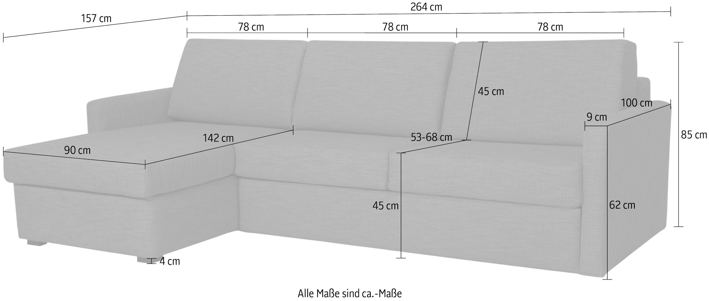 GOODproduct Schlafsofa »GOLDPOINT Ecksofa 264 cm, Liegefläche (140/200cm), L-Form« Bettfunktion, Bonell-Federkernmatratze und Dauerschläfer-Funktion
