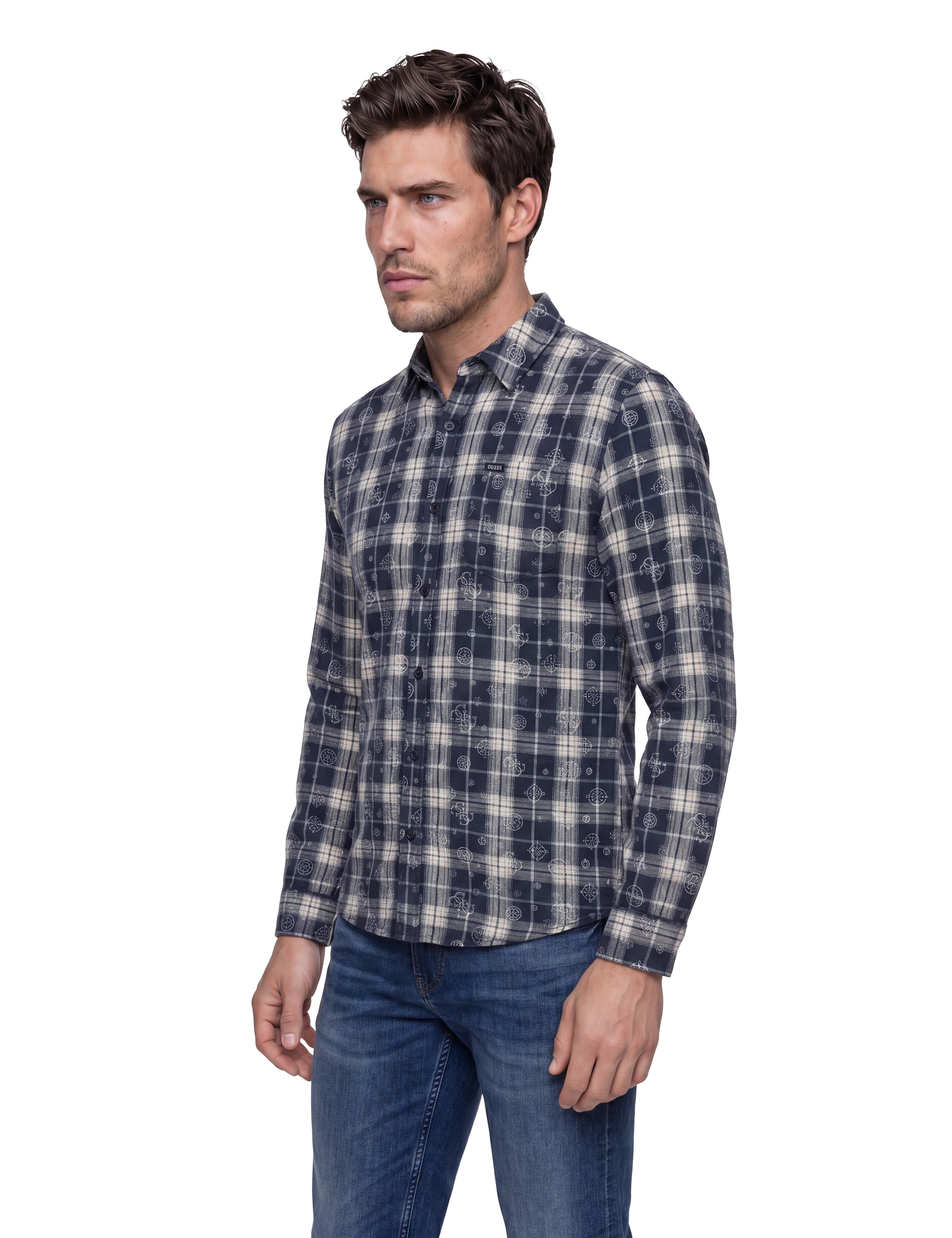 Guess Chemise à manches longues »OCEAN COAST PLAID« Kentkragen, reine Baumwolle, gewebtes Karo Design