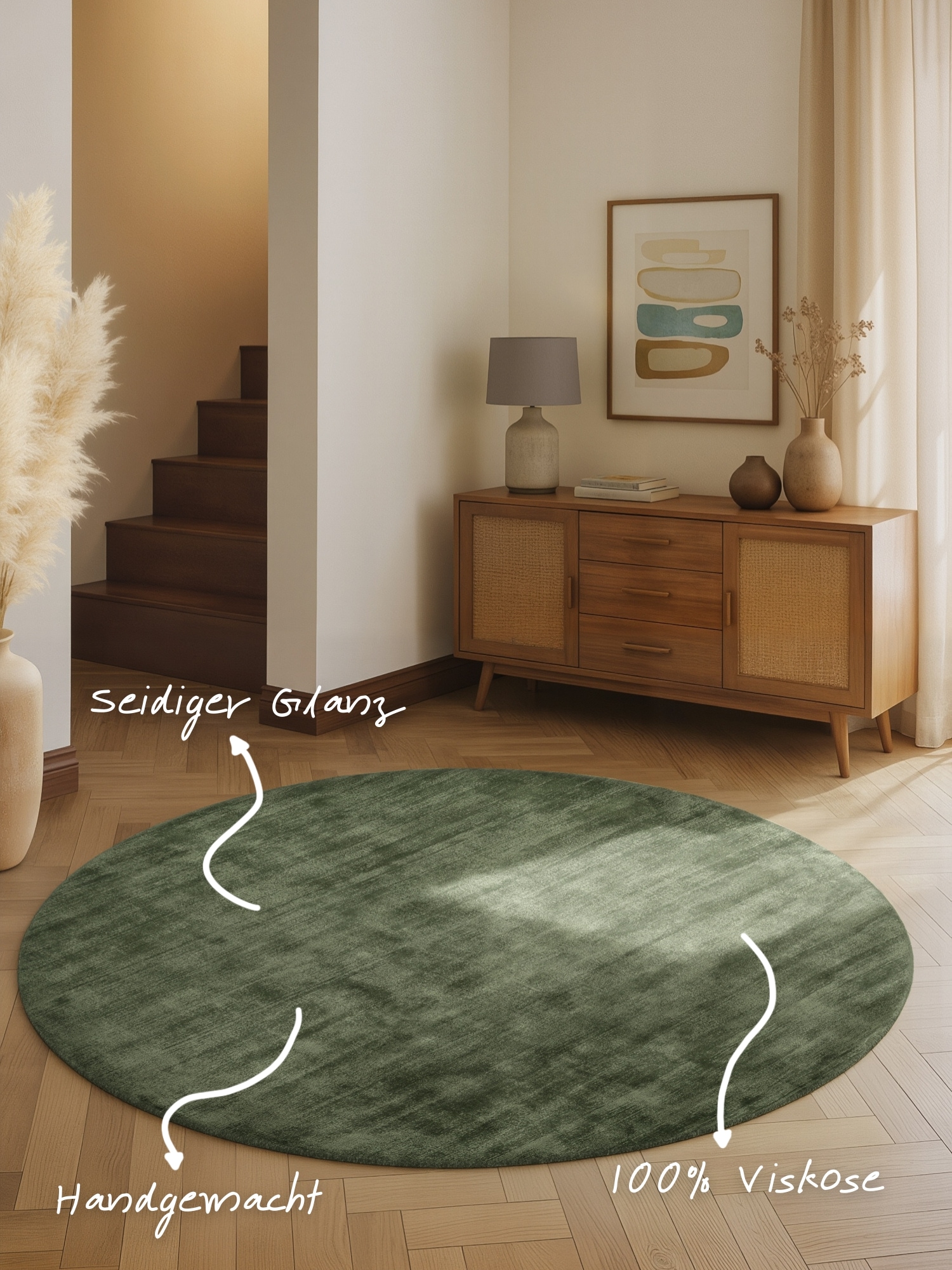 vikosa Tapis »Jane« Rond 10 mm Höhe Dezenter Glanz, Weich, Seidenoptik, Viskose, Wohnzimmer, Schlafzimmer