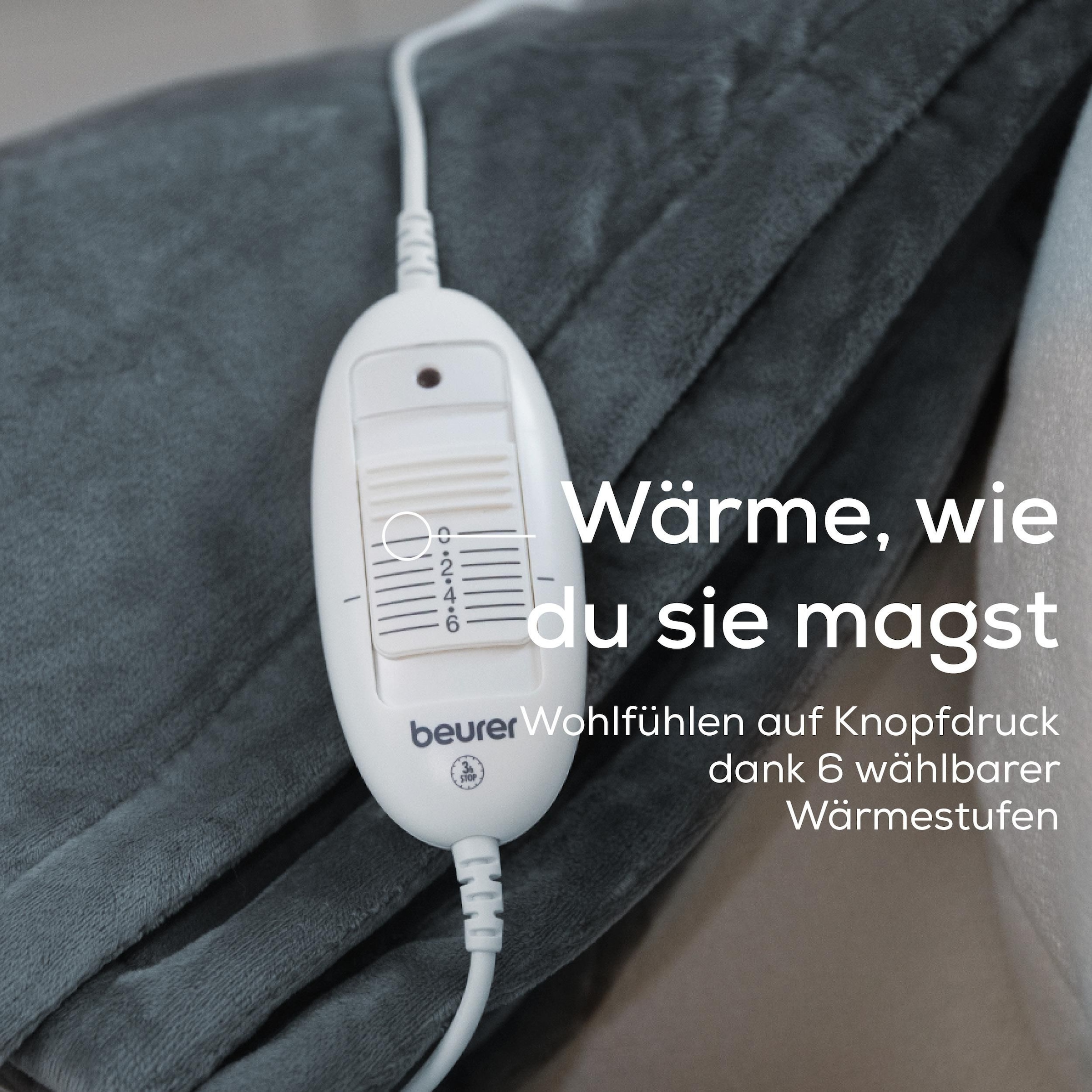 BEURER Couverture chauffante »HD 75 Cosy Dark-Grey, elektrische Wärmedecke zum Einkuscheln« avec 6 niveaux de température, arrêt automatique, lavable en machine