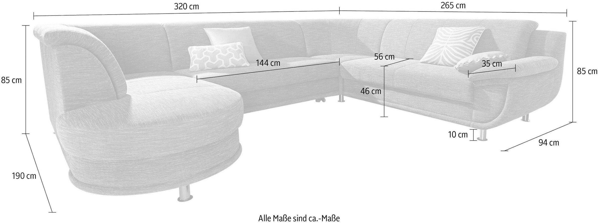 TRENDMANUFAKTUR Paysage de salon »Rondo, wahlweine mit Federkern, Breite 320cm, U-Form« avec rembourrage en mousse, sans fonction lit