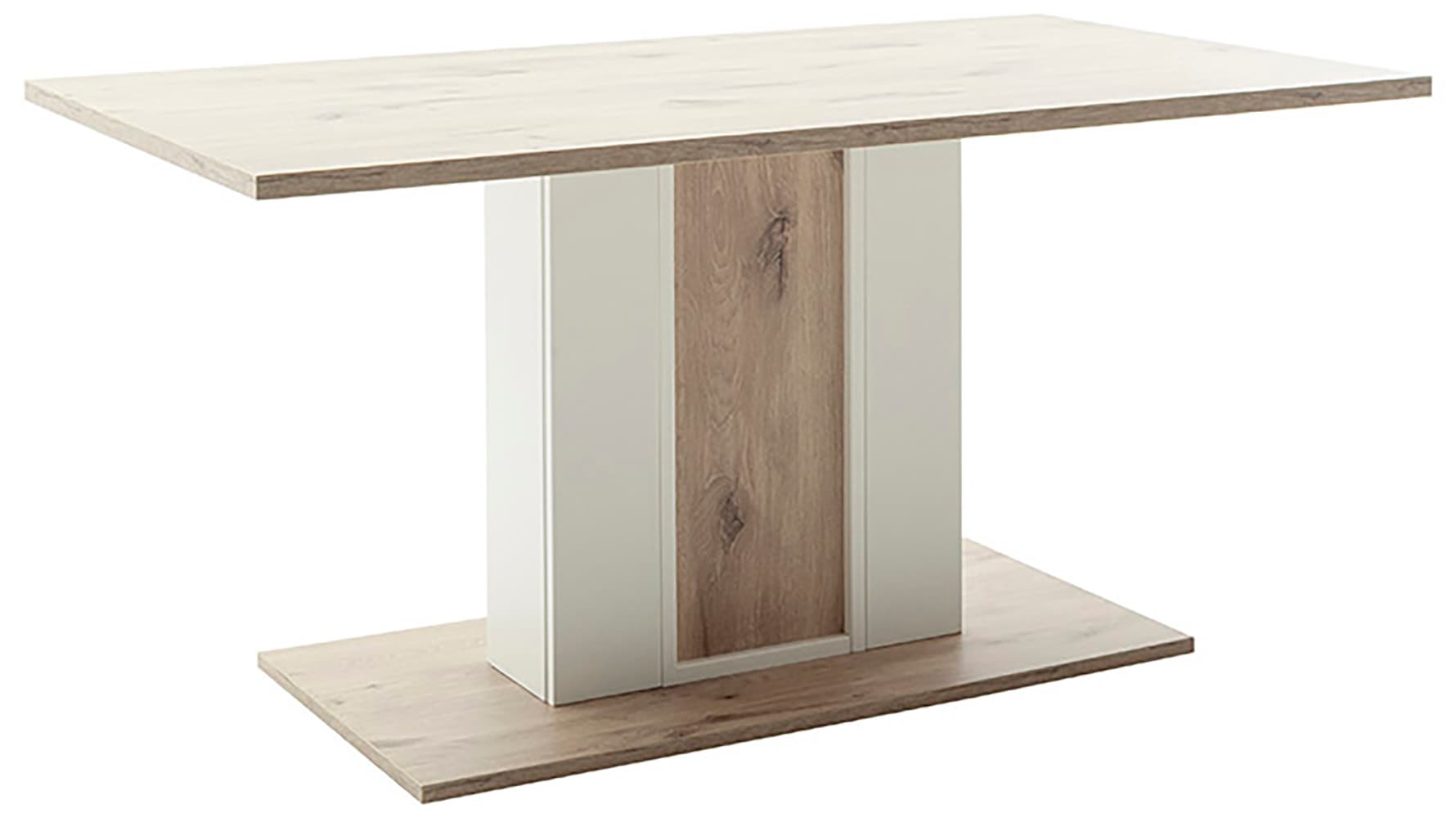 MCA furniture Säulen-Esstisch »SANTERNO Esstisch mit Bodenplatte« Tisch, Soft White/Viking Oak, mit Säule, belastbar 50kg, Breite 160 cm