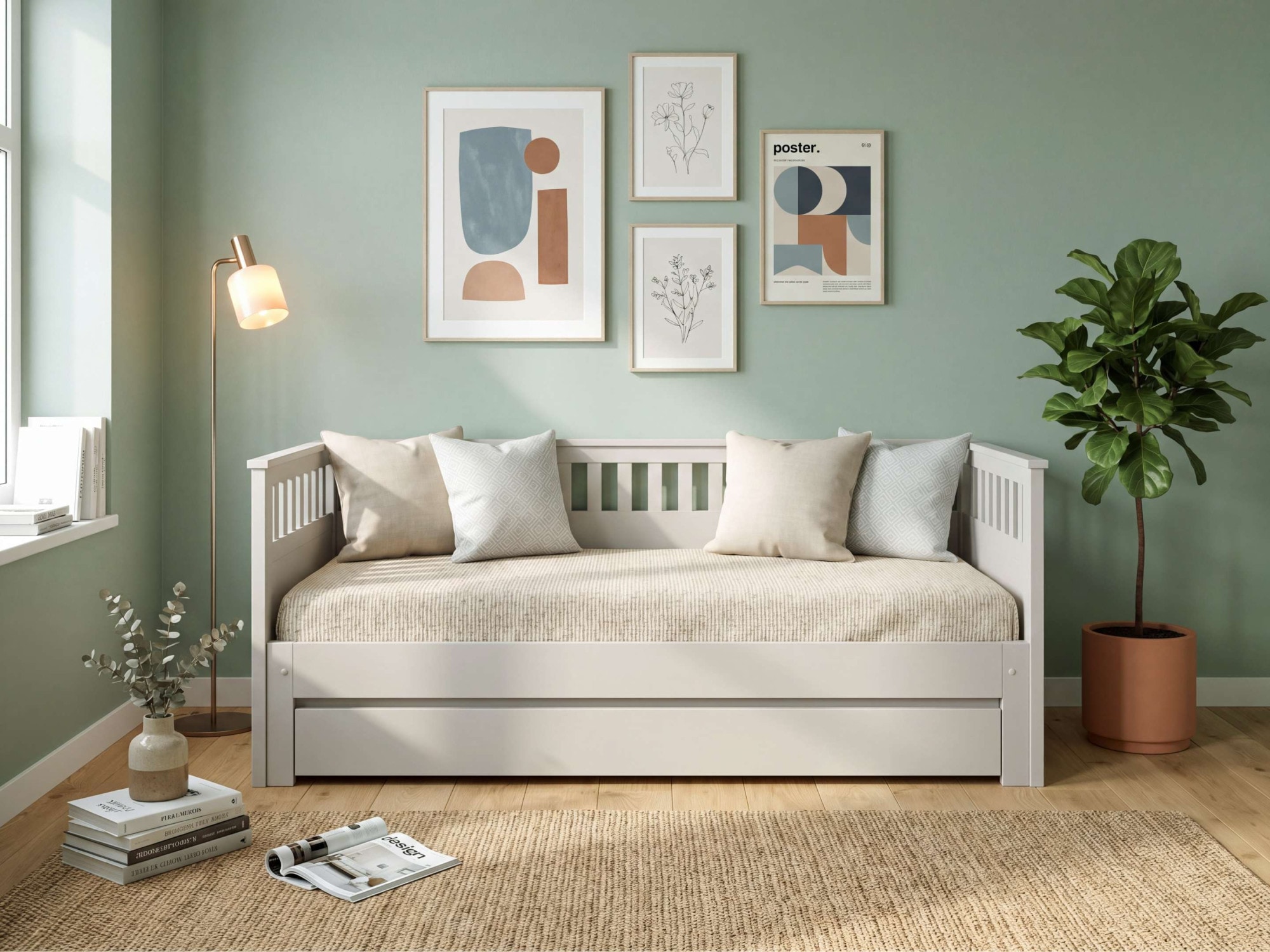 GOODproduct Lit de jour »Morrick, ausziehbar, 2 Schlafplätze + Schublade, Cashmere Beige« en pin massif et MDF, comprenant coffre de lit et sommiers à lattes,