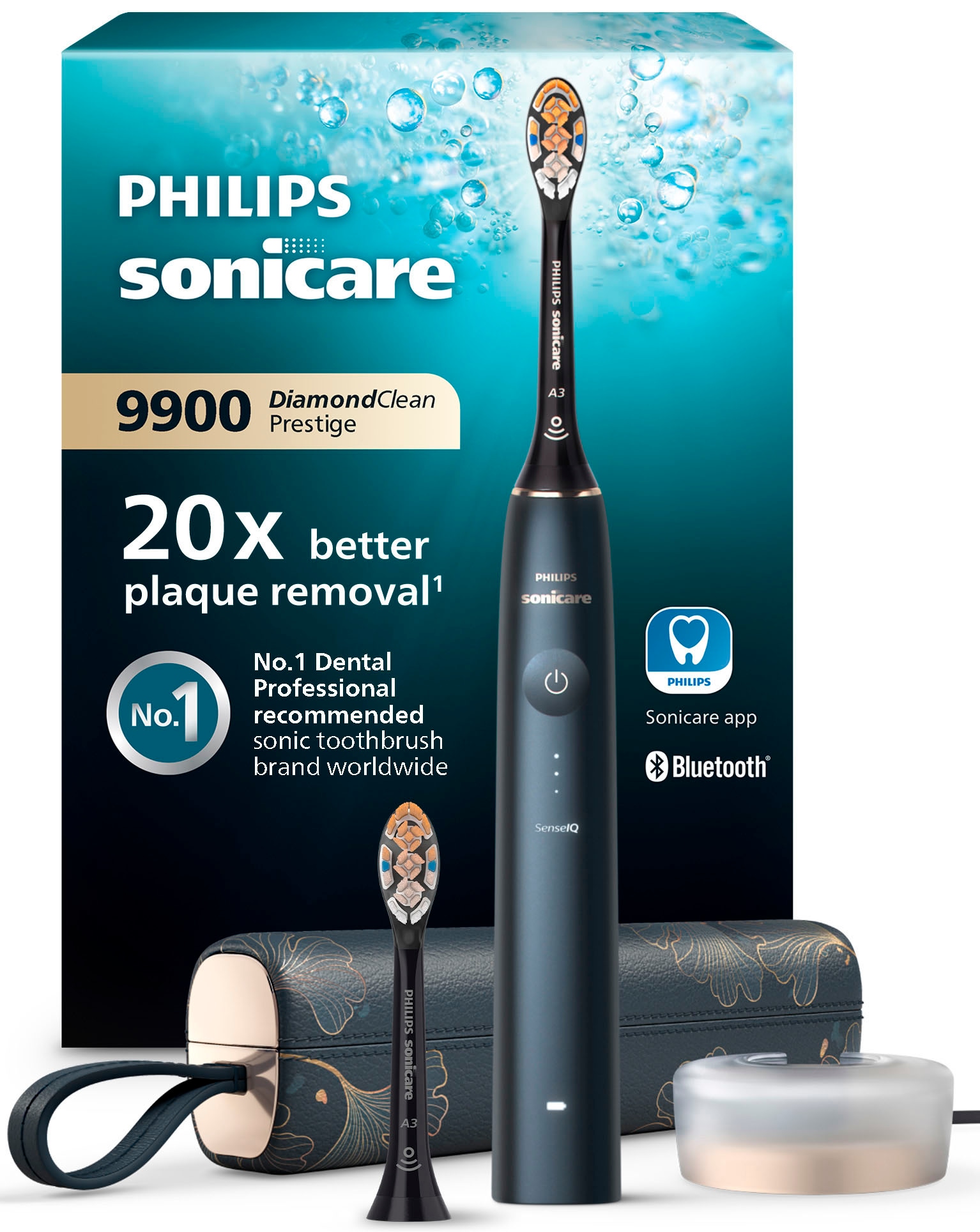 Philips Sonicare Brosse à dents électrique »DiamondClean Prestige 9900 HX9992« 2 cuis Aufsteckbürsten mit integriertem Drucksensor, 5 Putzprogramme, inkl. Ladeetui