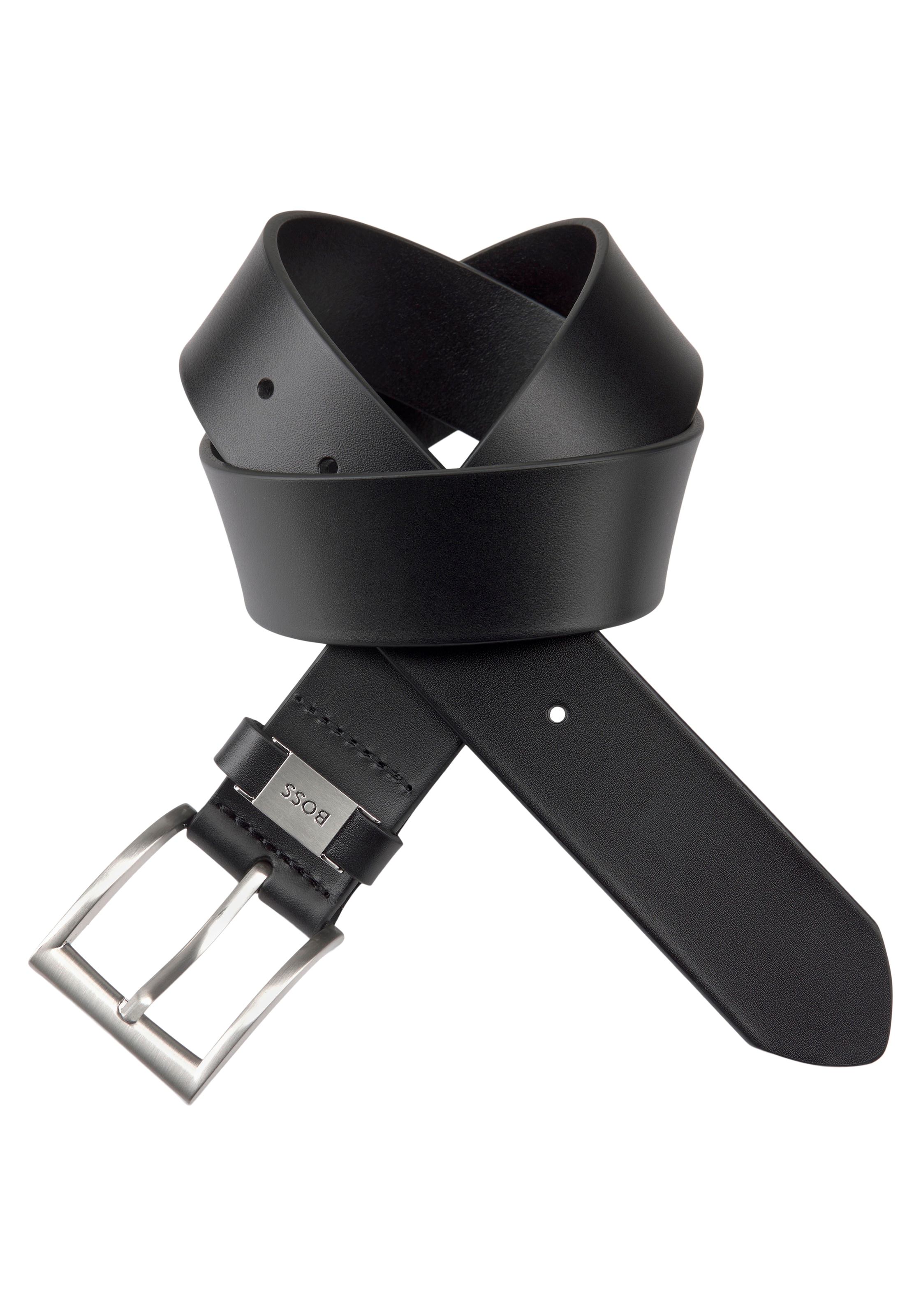 BOSS Ledergürtel »Connio« silberfarbene Schliesse & Logo-Schriftzug auf der Schlaufe