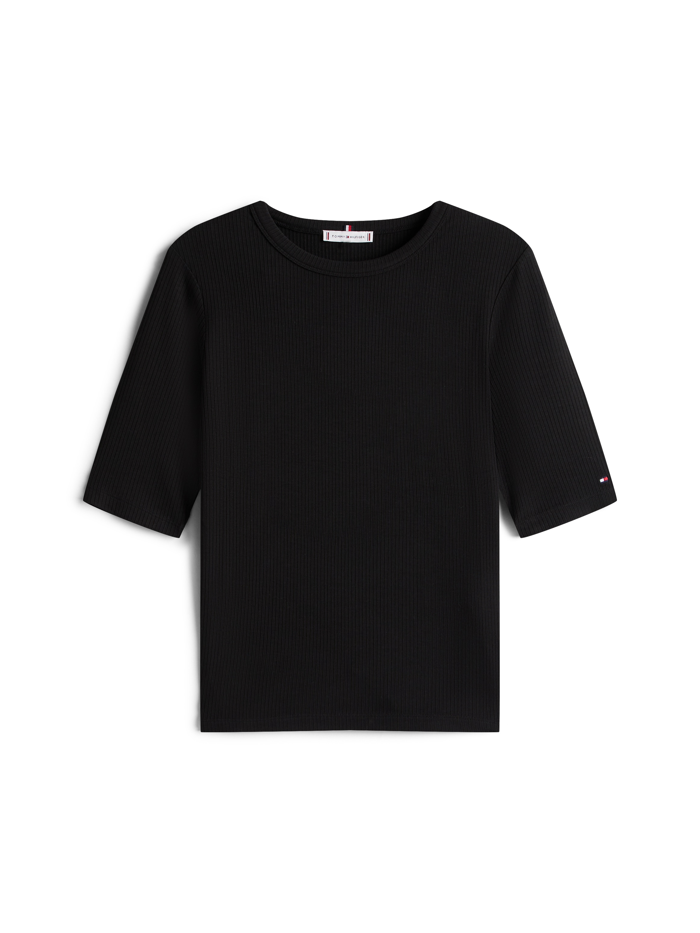 Tommy Hilfiger Kurzarmshirt »SLIM 5X2 RIB C-NK 1/2 SLV mit Rundhals und Rippstruktur« unifarben, casual, slim fit, Viskosemix, Rundhals