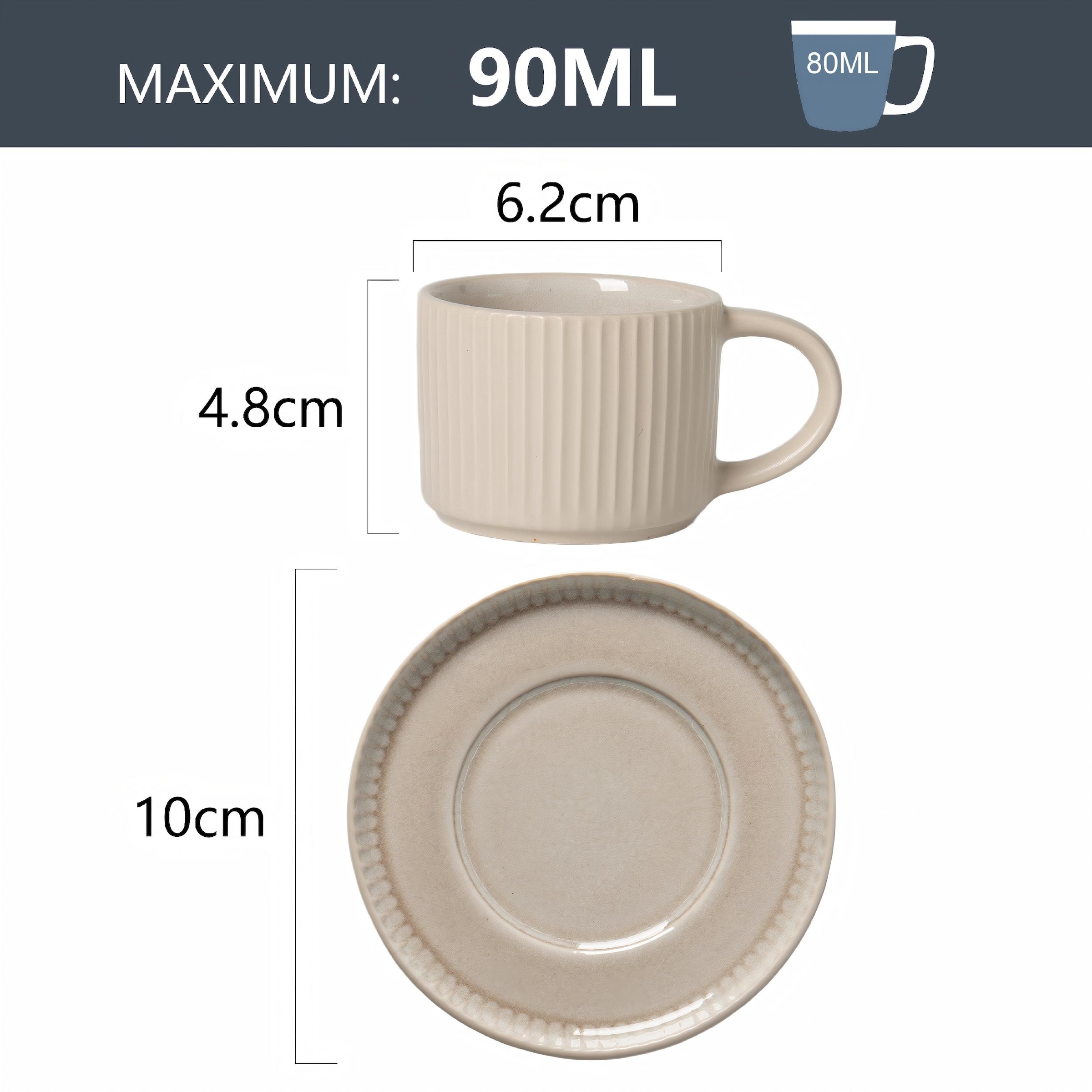 GOODproduct Tasse à expresso »Ylvii, 12er Set, bestehend aus 6 Tassen + 6 Untertassen« für 6 Personen, spülmaschinenfest und mikrowellengeeignet, 90 ml
