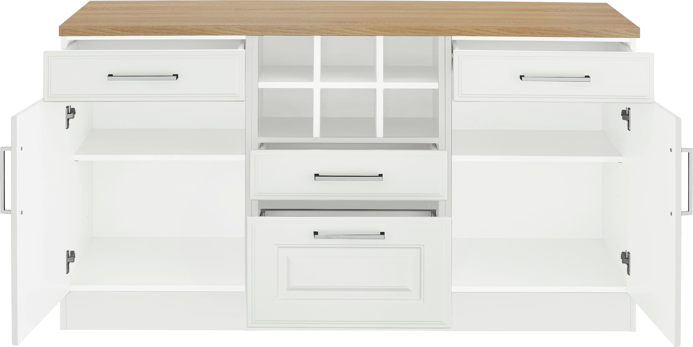 KOCHSTATION Armoire basse »KS-Stockholm« 150 cm de large, façades MDF de haute qualité avec rainure, beaucoup de rangement