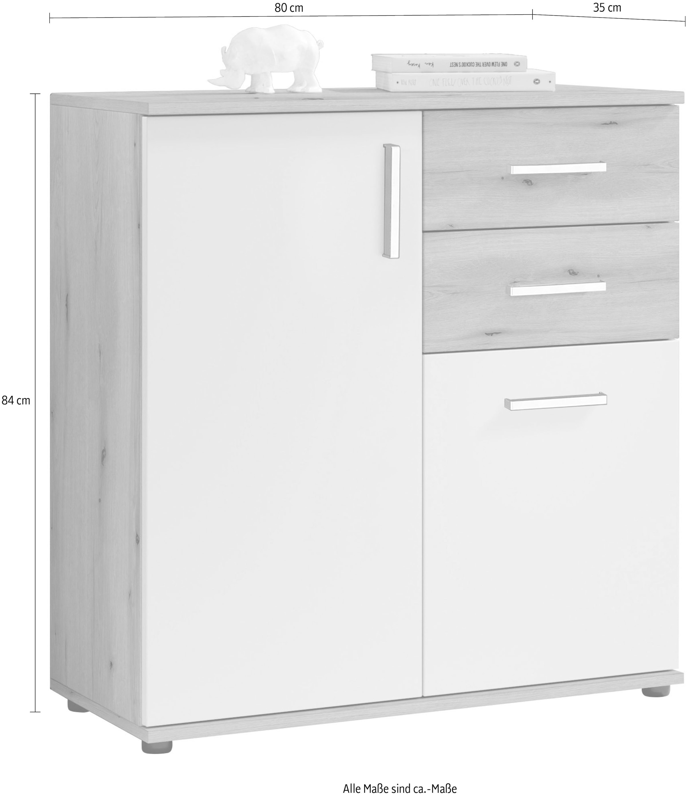 HBZ Kommode »BC-Drift-2, Universalschrank Stellmass BxHxT 80x84x35 cm« 1 Stk. tlg. Kommode mit 2 Türen, 2 Schubkästen, 1 Einlegeboden