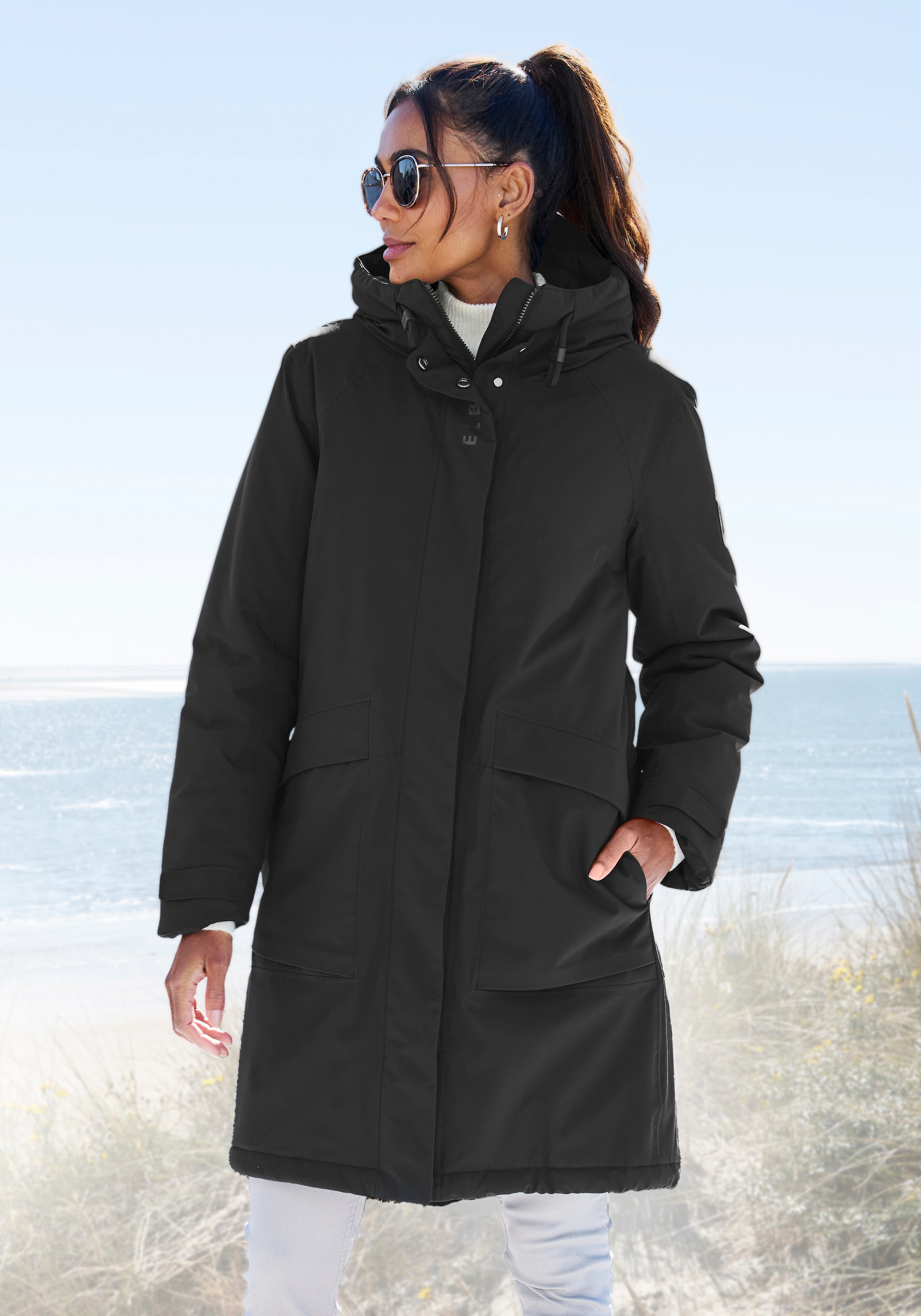Elbsand Winterjacke mit Kapuze mit verstellbarer Kapuze und aufgesetzten Taschen