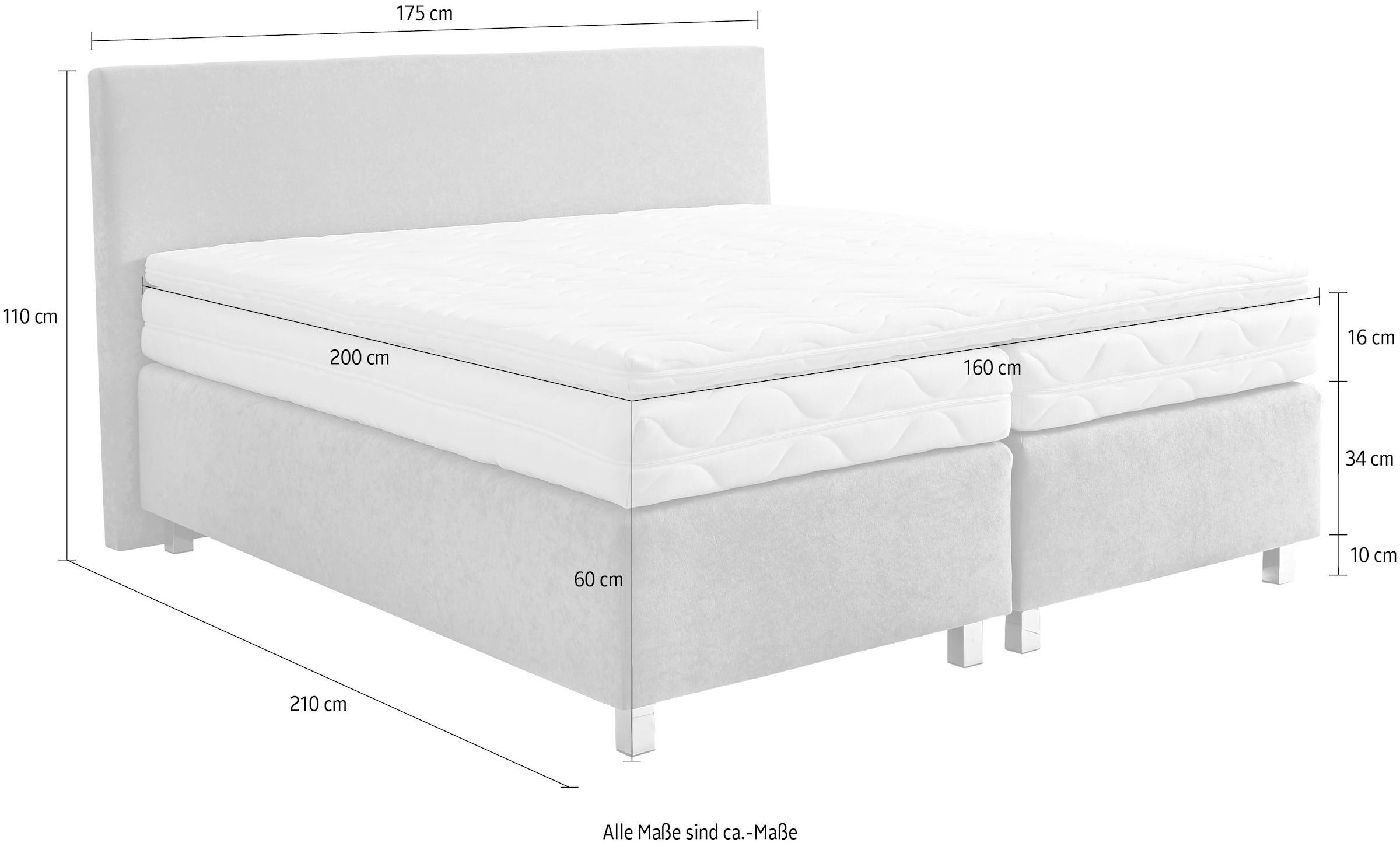 Westfalia Schlafkomfort Boxspringbett »Florenz in den Breiten 160x200, 180x200cm & 200x200cm« Verchromte Metallfüsse, die die Kopfteilform aufgreifen