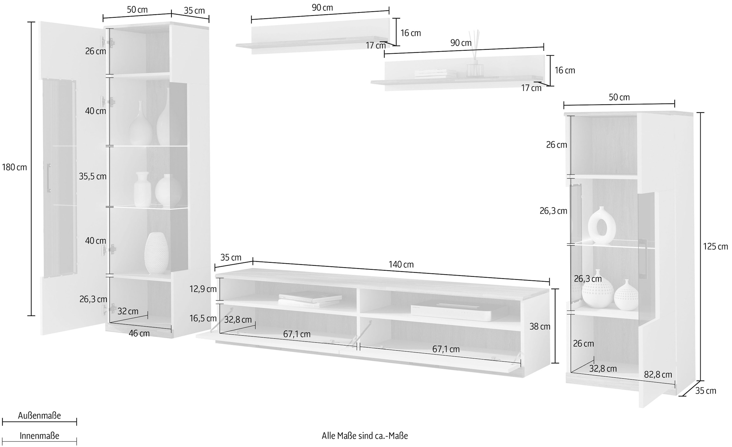GOODproduct Wohnwand »Ribe Wohnwand Set-5 St.« Set, 5 Stk. tlg.