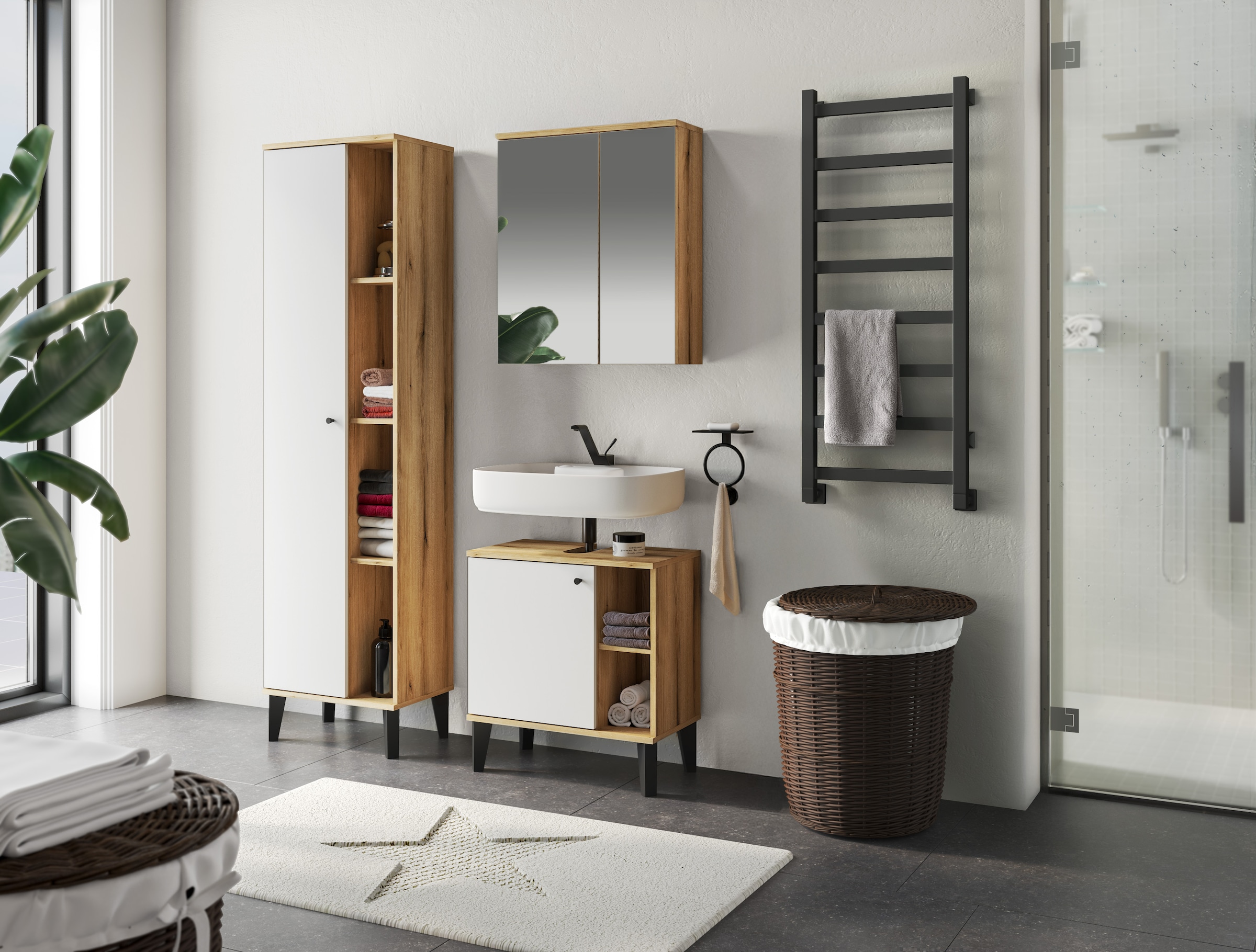 Home affaire Ensemble de meubles de salle de bain »OSLO, Bad im skandinavischen Design, 3-teiliges Badezimmer« Set, 3 cuis tlg.