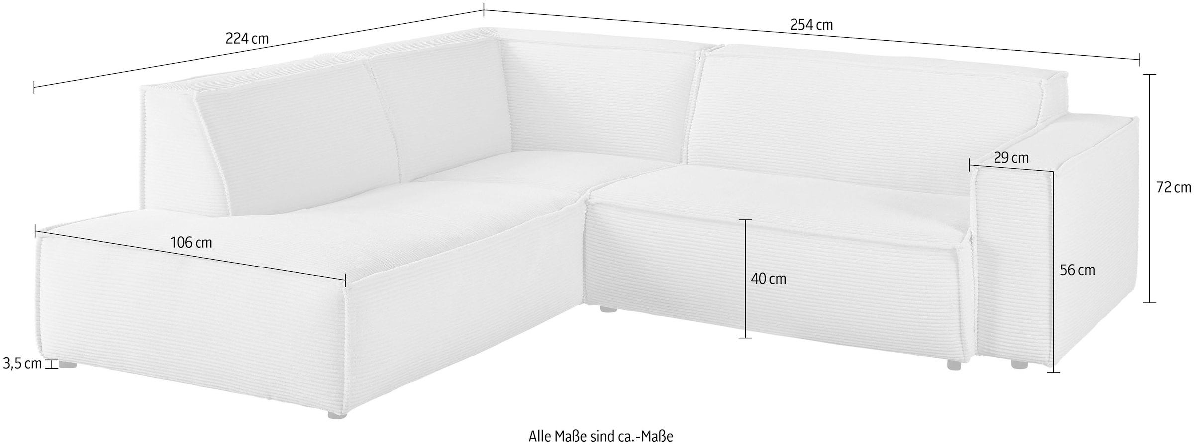 3C Candy Ecksofa »Matteo in elegant, kubischer Formensprache, bequem, L-Form« mit auffälliger Kedernaht, Cord-Bezug, Lounge-Charakter, OTTOs Choice