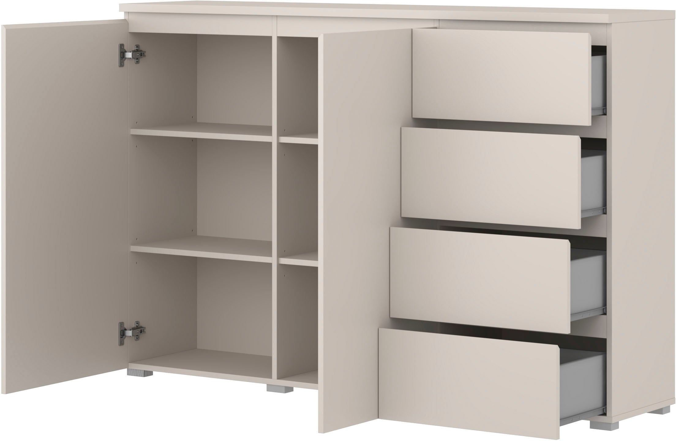 GOODproduct Buffet haut »Modo, Breite 150 cm, moderne grifflose Kommode 2Türen/4 SK« Schubladenkommode mit viel Stauraum, Einlegeböden verstellbar