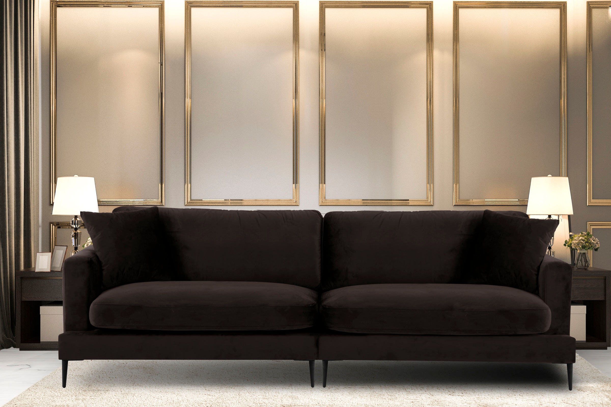 Home affaire Big-Sofa »Cozy elegantes Designsofa, Masse B/T/H: 252/97/80 cm« mit losen Kissen und Metallbeinen