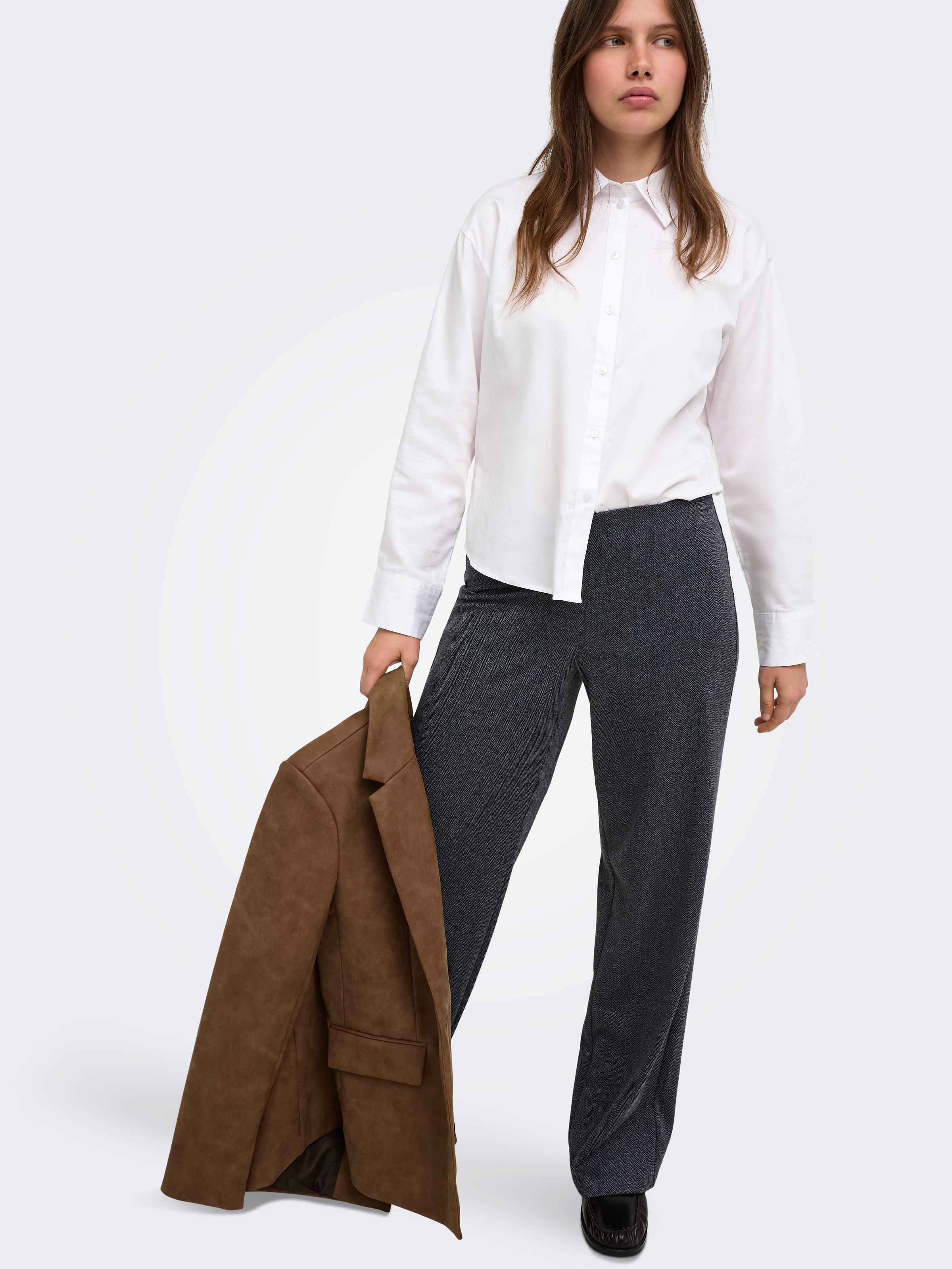 ONLY Pantalon de costume »ONLBREMEN MW HERRINGBONE WIDE PANT PNT«  mélange de matériaux