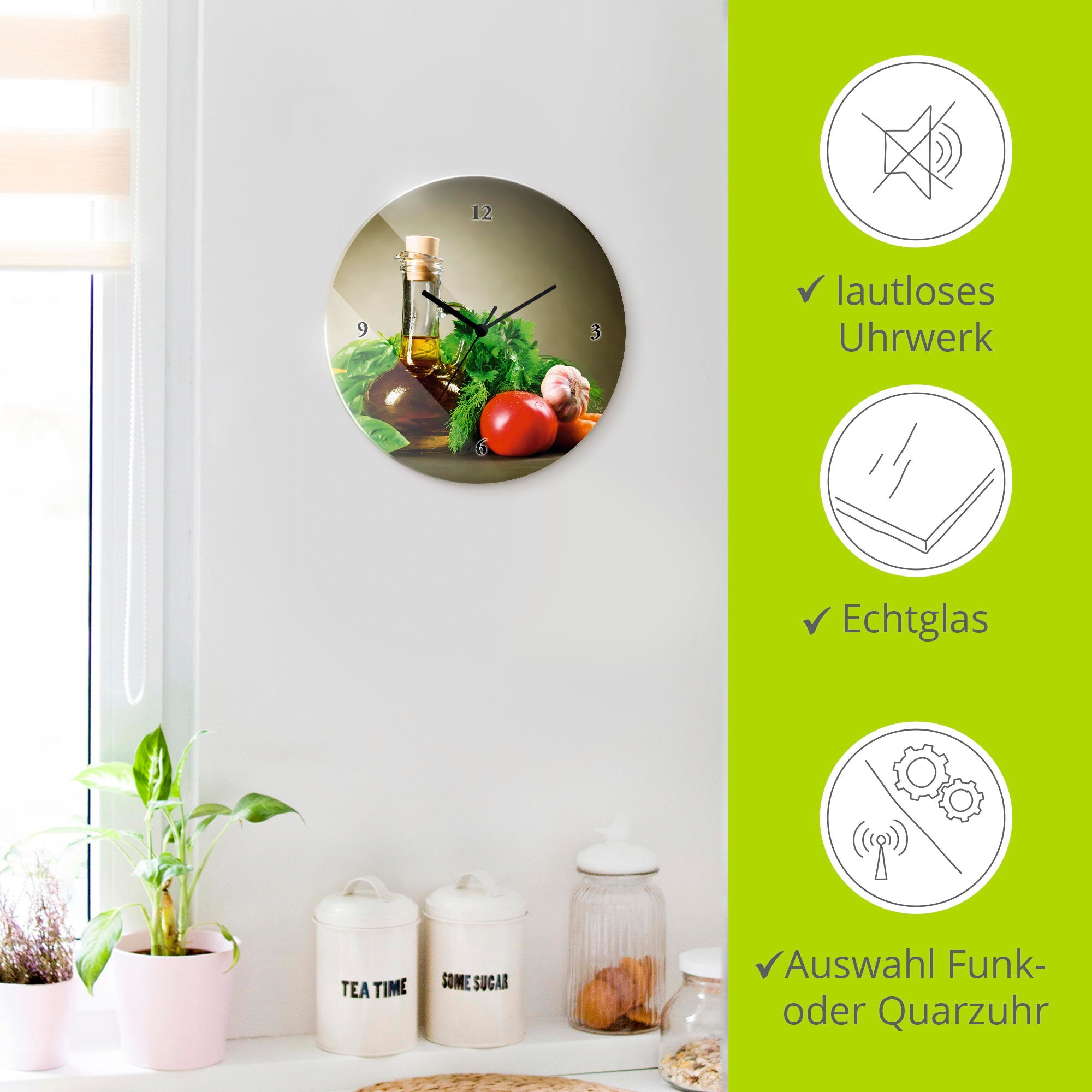Artland Horloge murale »Gesundes Gemüse und Gewürze« au choix avec mouvement quartz ou radio, silencieux sans tic-tac