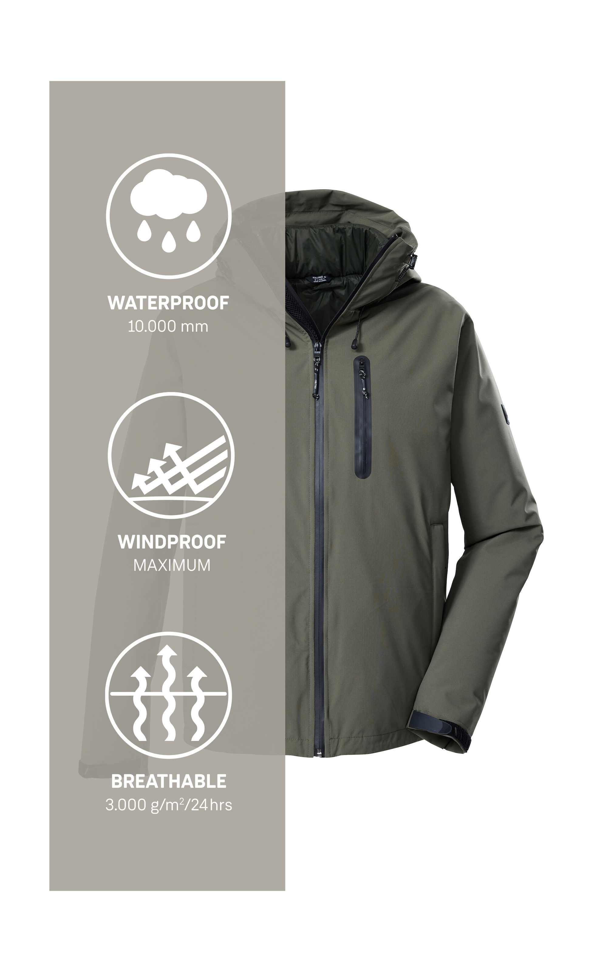 Killtec Veste fonctionnelle 3 en 1 »KOW 95 MN JCKT« veste homme 3 en 1, étanche et coupe-vent, respirante