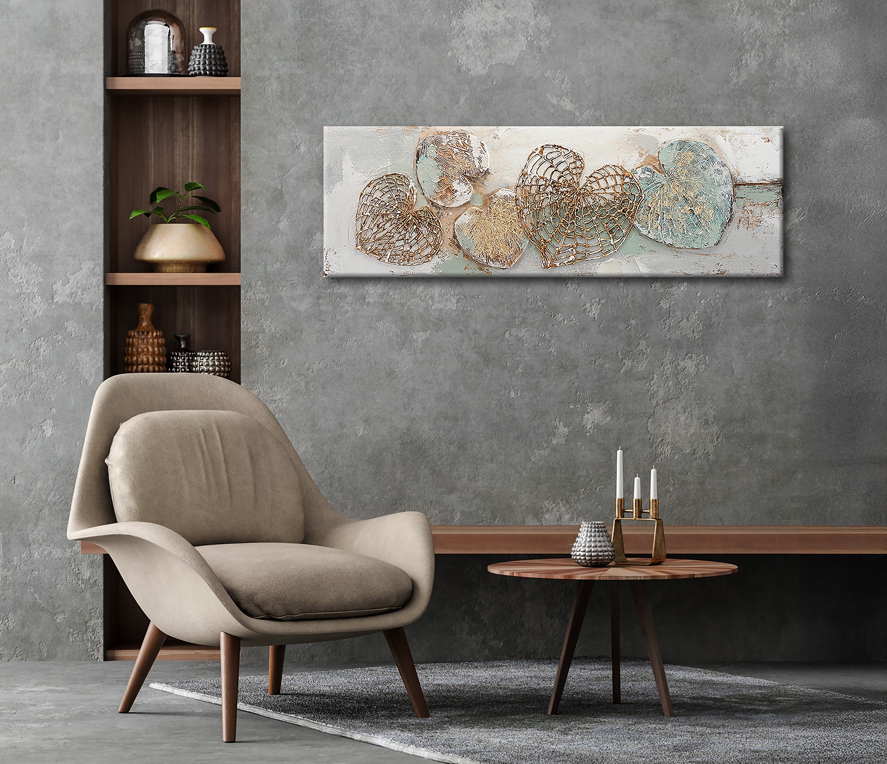 Bönninghoff Peinture à l'huile »handarbeit HERZEN 40x120 cm – Wandbild Kunst Deko modern« Abstrait | Art | Feuilles | Formes | Images de feuilles | Symboles 1 cuis tlg. fabriqué à la main, chaque image est unique