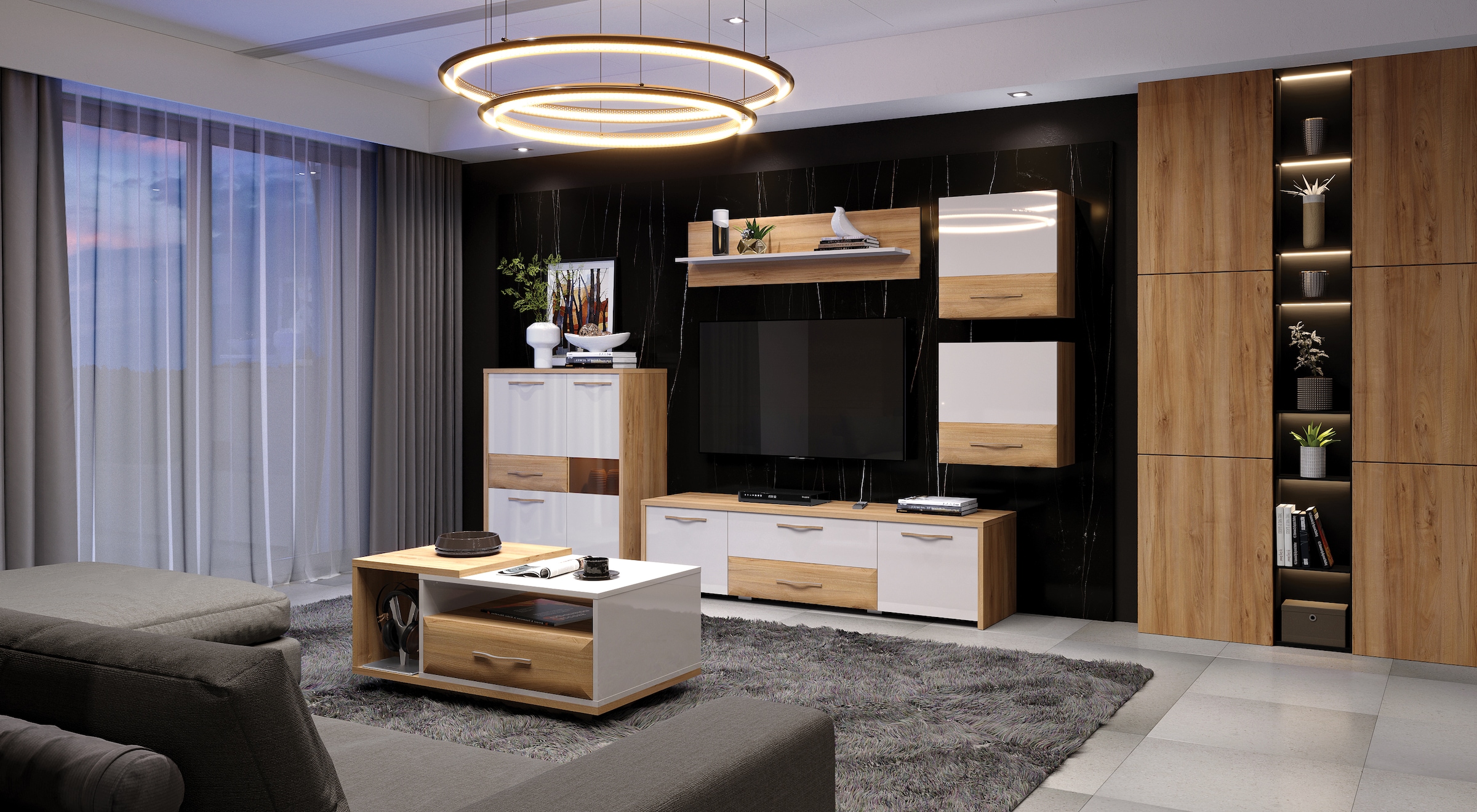 GOODproduct Vitrine suspendue »Gala« disponible en deux tailles,  Armoire murale, laquée UV, résistante aux rayures, haute brillance