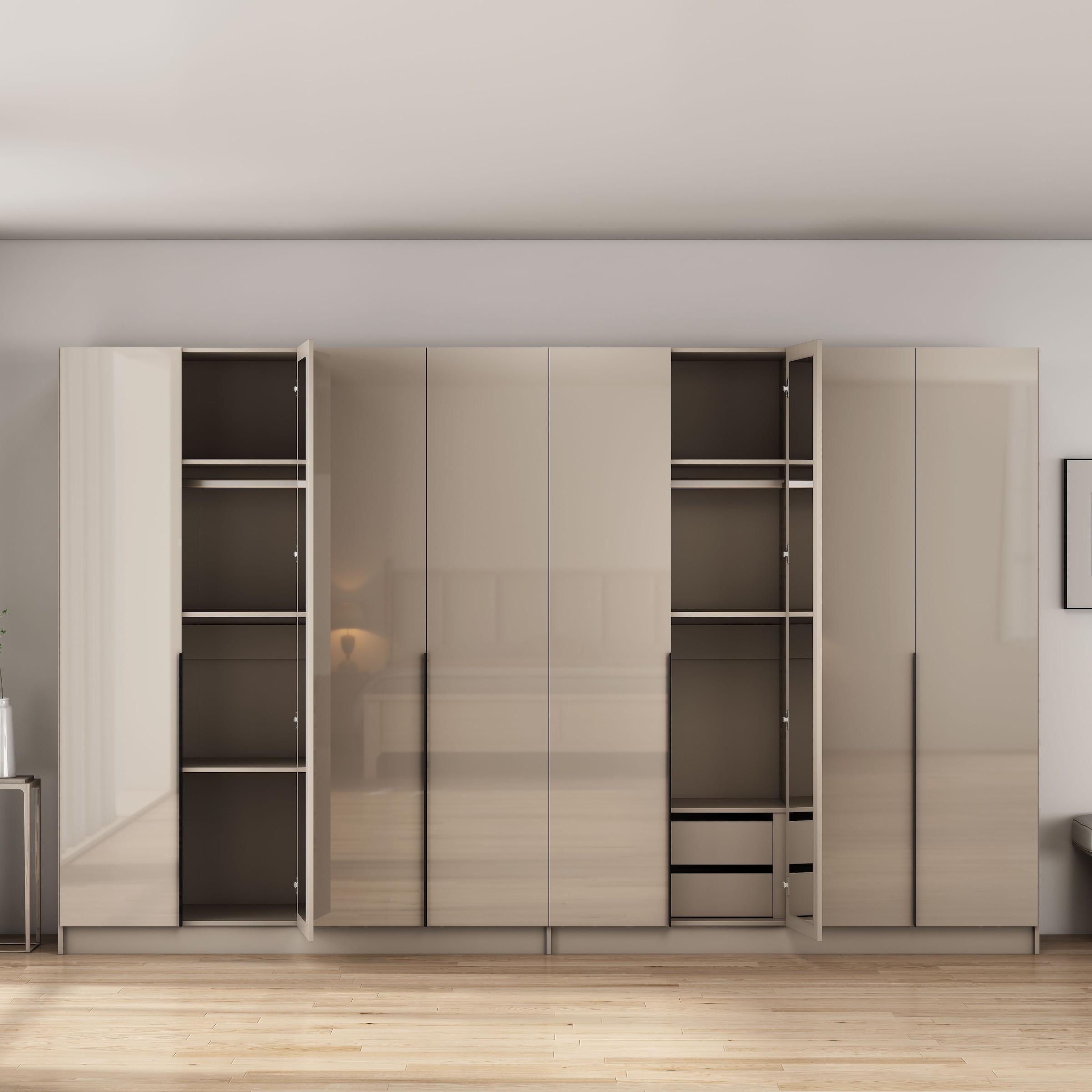 GOODproduct Kleiderschrank »Annor Schlafzimmerschrank Breite 323 cm hochglanz Schrank Garderobe« Drehtürenschrank mit perfekter Innenausstattung - elegante Türgriffe