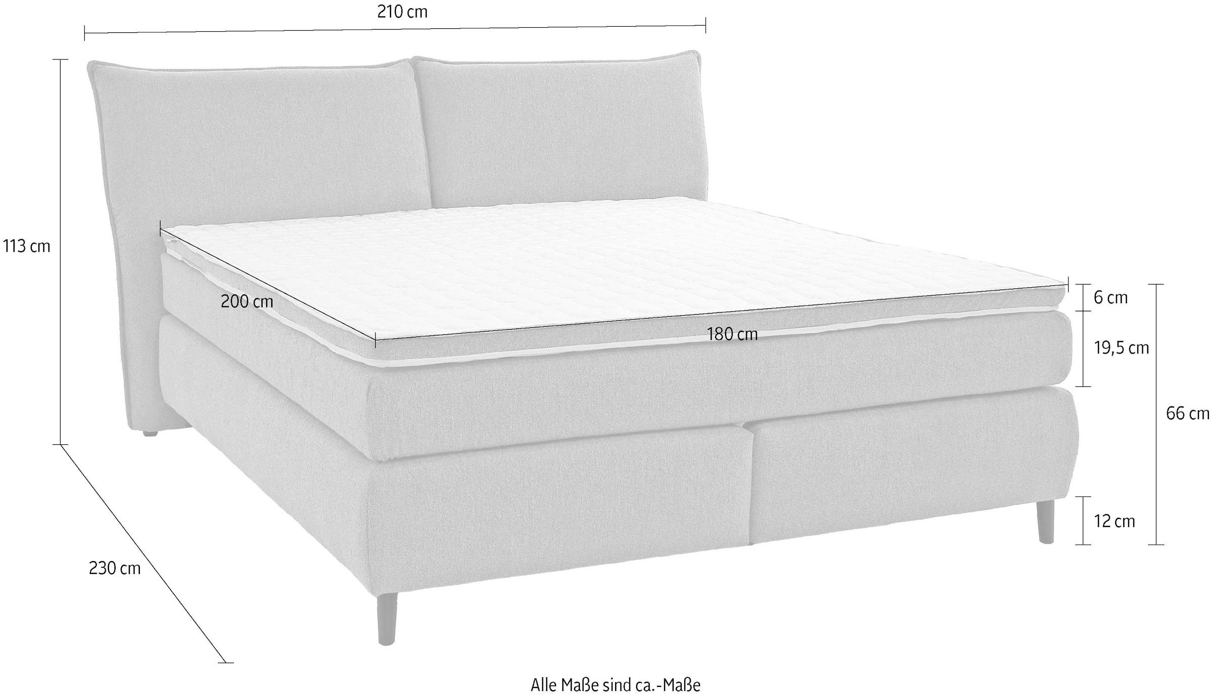 Jockenhöfer Gruppe Lit boxspring »Hacienda, Breite 180cm ,erhältlich in verschiedenen Farben« matelas TTFK 7 zones, surmatelas KS, différents degrés de fermeté au choix