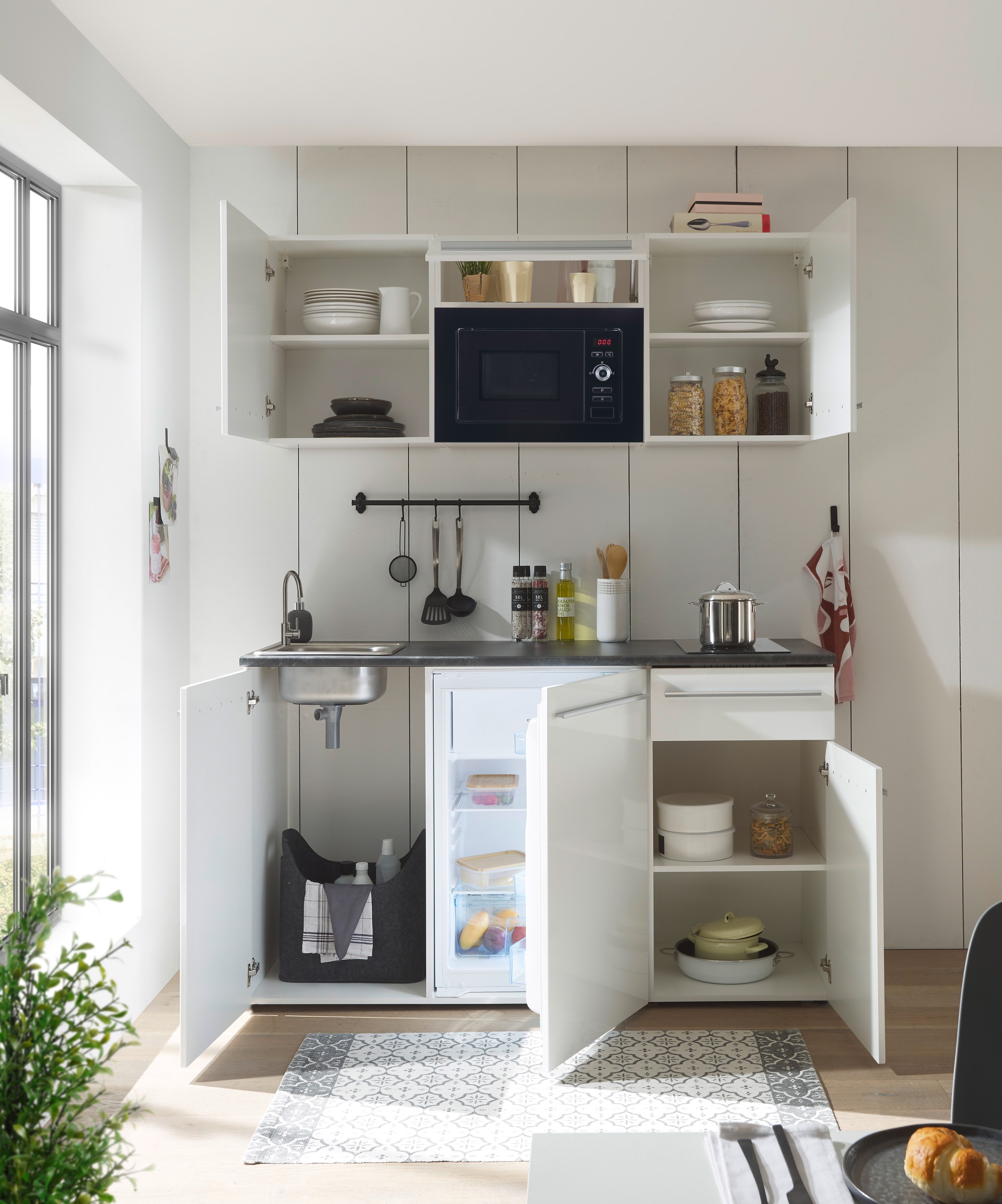 BASIC by Balculina Pantryküche »Jazz Singleküche« Breite 160 cm, wahlweise mit E-Geräten und Mikrowelle