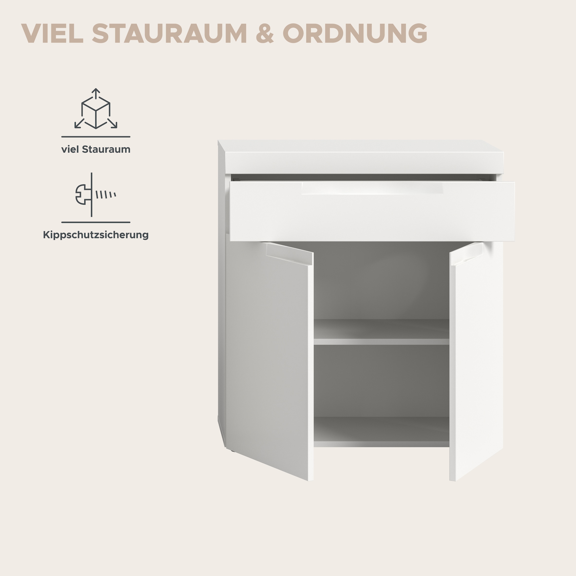 GOODproduct Badkommode »MAOI, Breite 75 cm, 2 Türen, 1 Schubkasten, 2 Fächer« Badezimmerschrank, Schrank, Kommode, Midischrank, Bad, Badezimmer