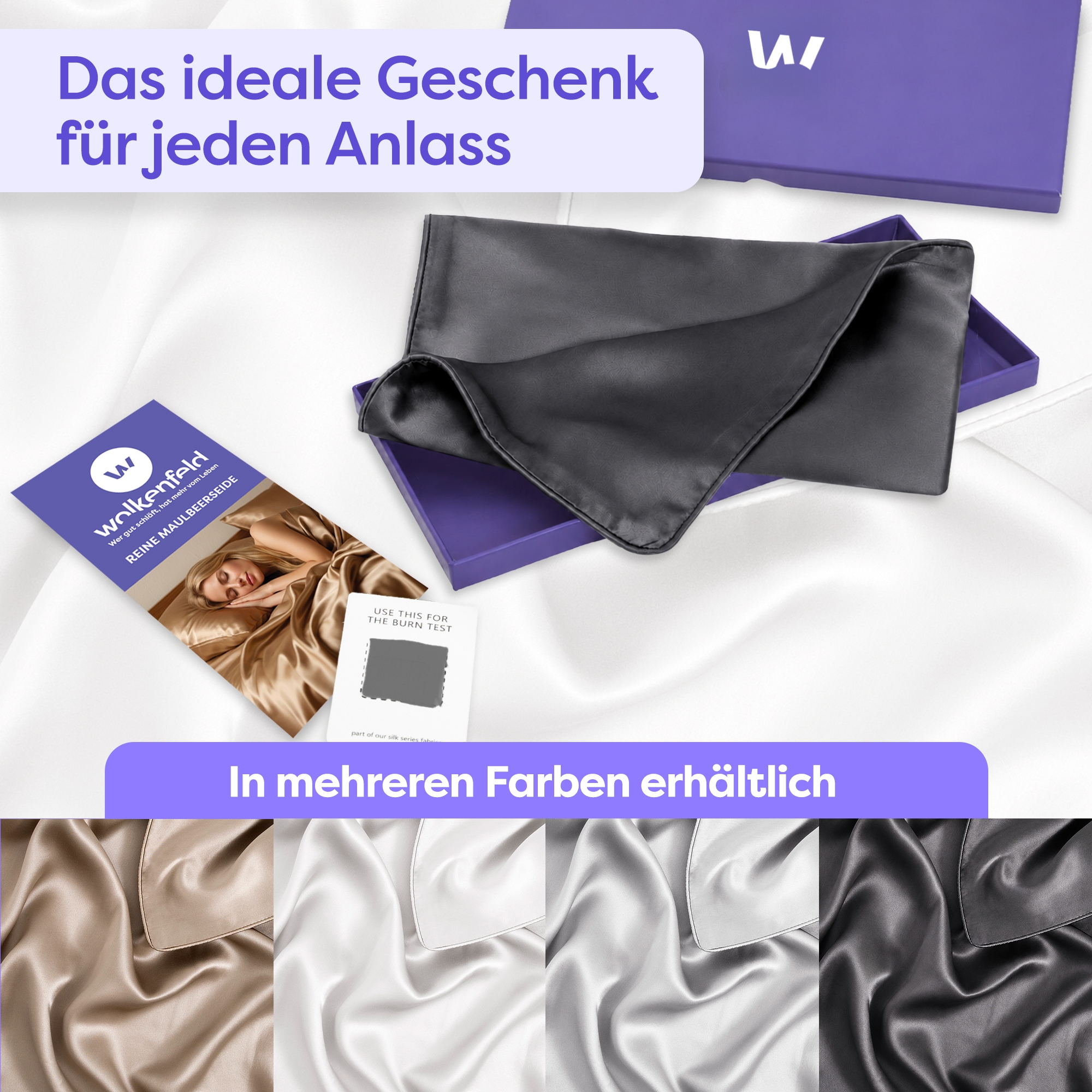 Wolkenfeld Housse de coussin »Seidenkissenbezug 100 % Maulbeerseide, 22 Momme, 6A, 40x80, OEKO-TEX« Doux pour la peau et les cheveux, avec boîte cadeau
