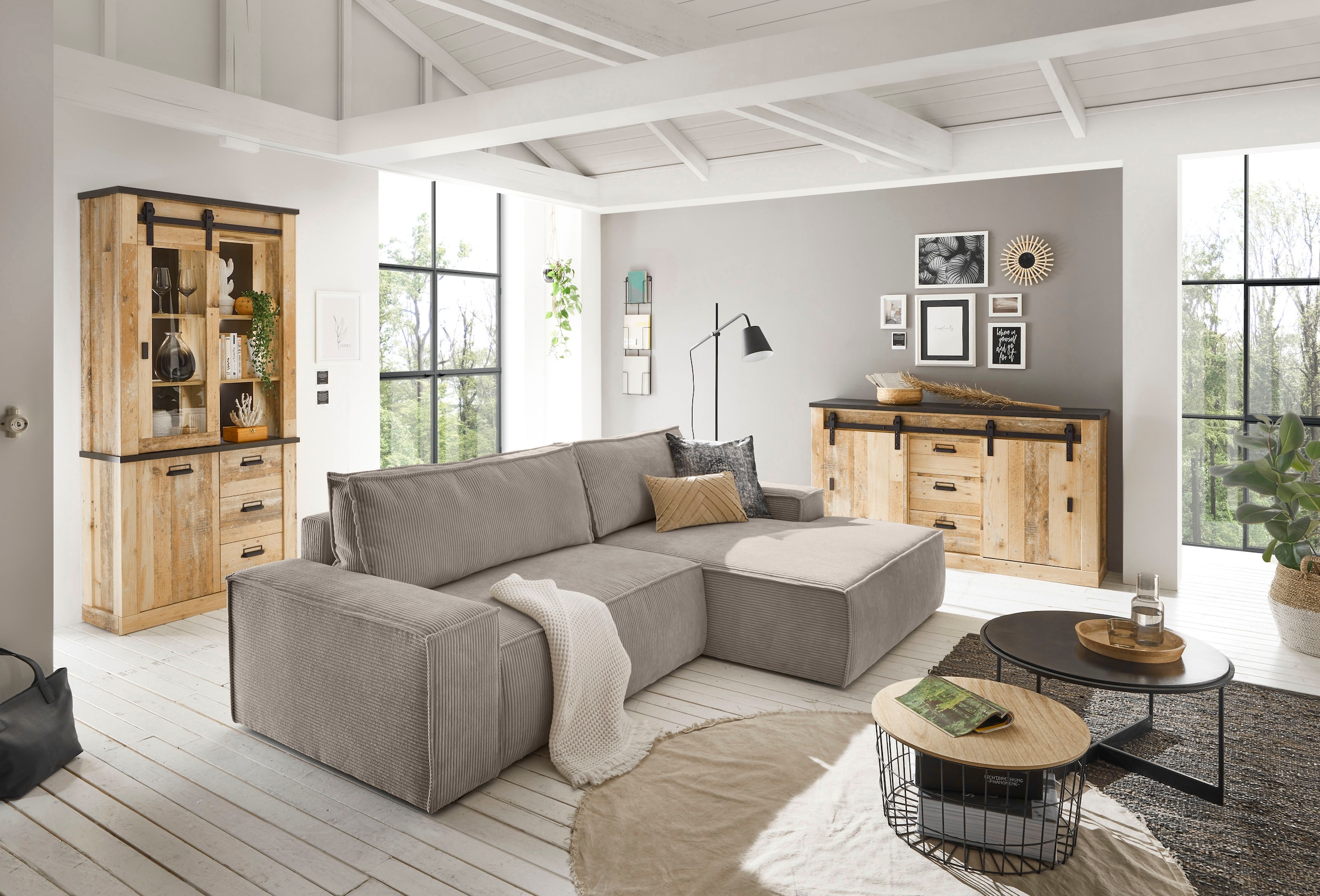 Home affaire Ecksofa »SHERWOOD L-Form, 267 cm - OTTO. Verlässliche Qualität.« Schlaffunktion mit Bettkasten (210x136 cm), Cord, Vintage, Samtvelours