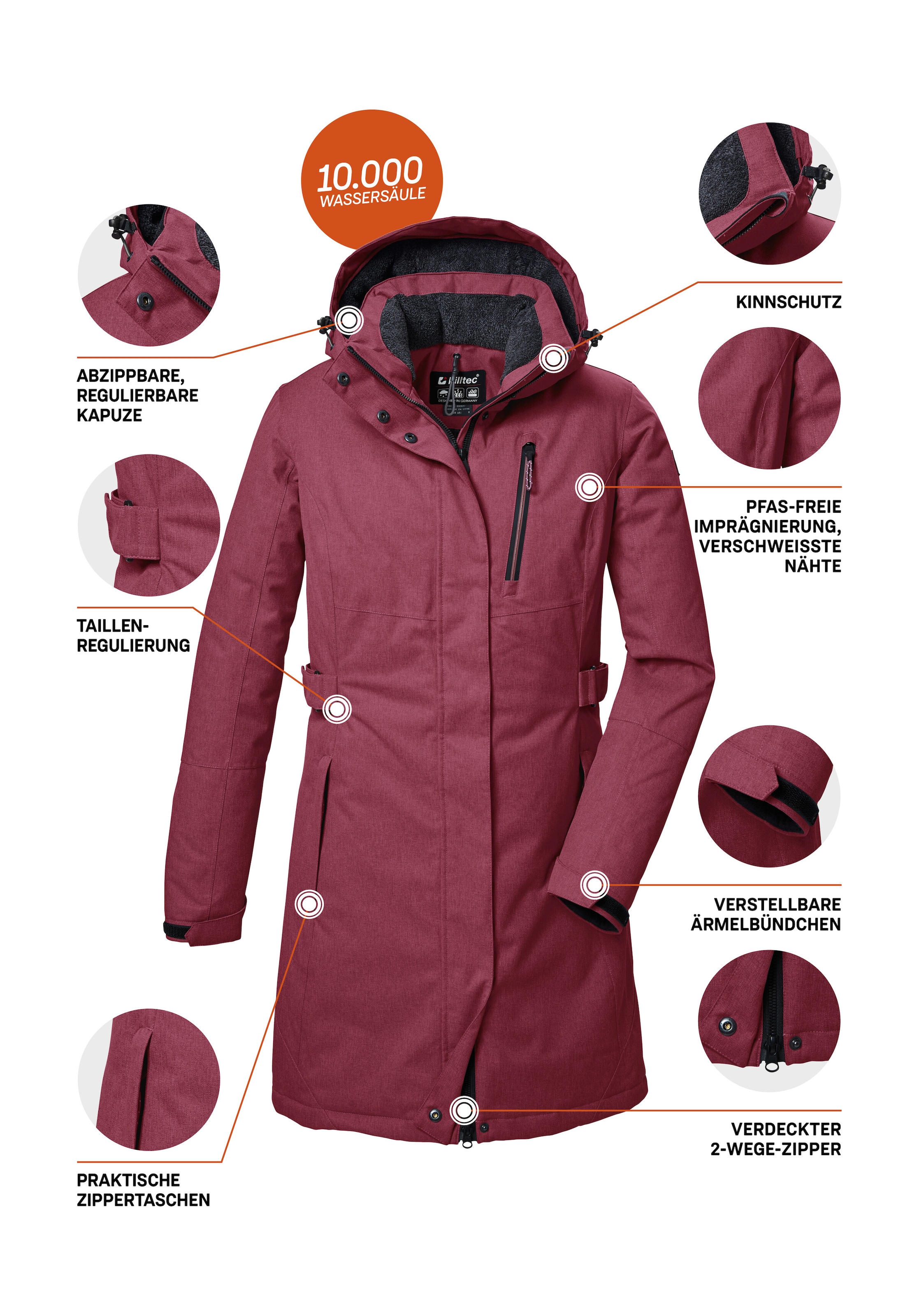 Killtec Parka »KOW 303 WMN PRK« Wasserdichter, atmungsaktiver Damenparka mit abnehmbarer Kapuze