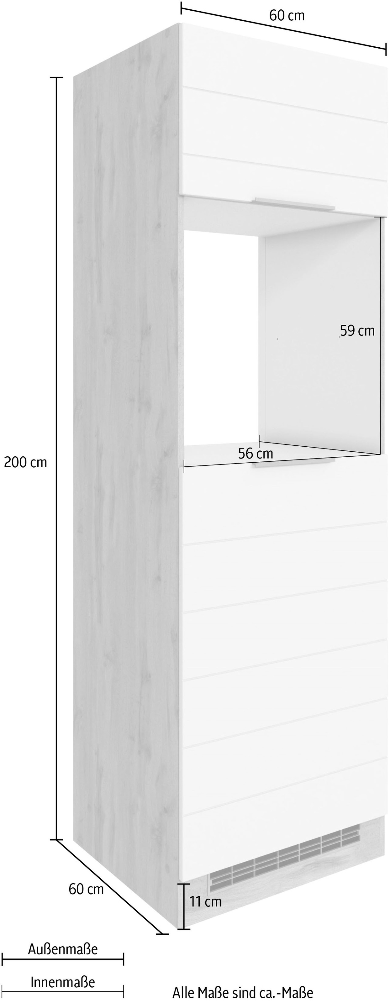 KOCHSTATION Armoire d'encastrement pour four »KS-Luhe« 60 cm de large, façades MDF de haute qualité avec lisse horizontale