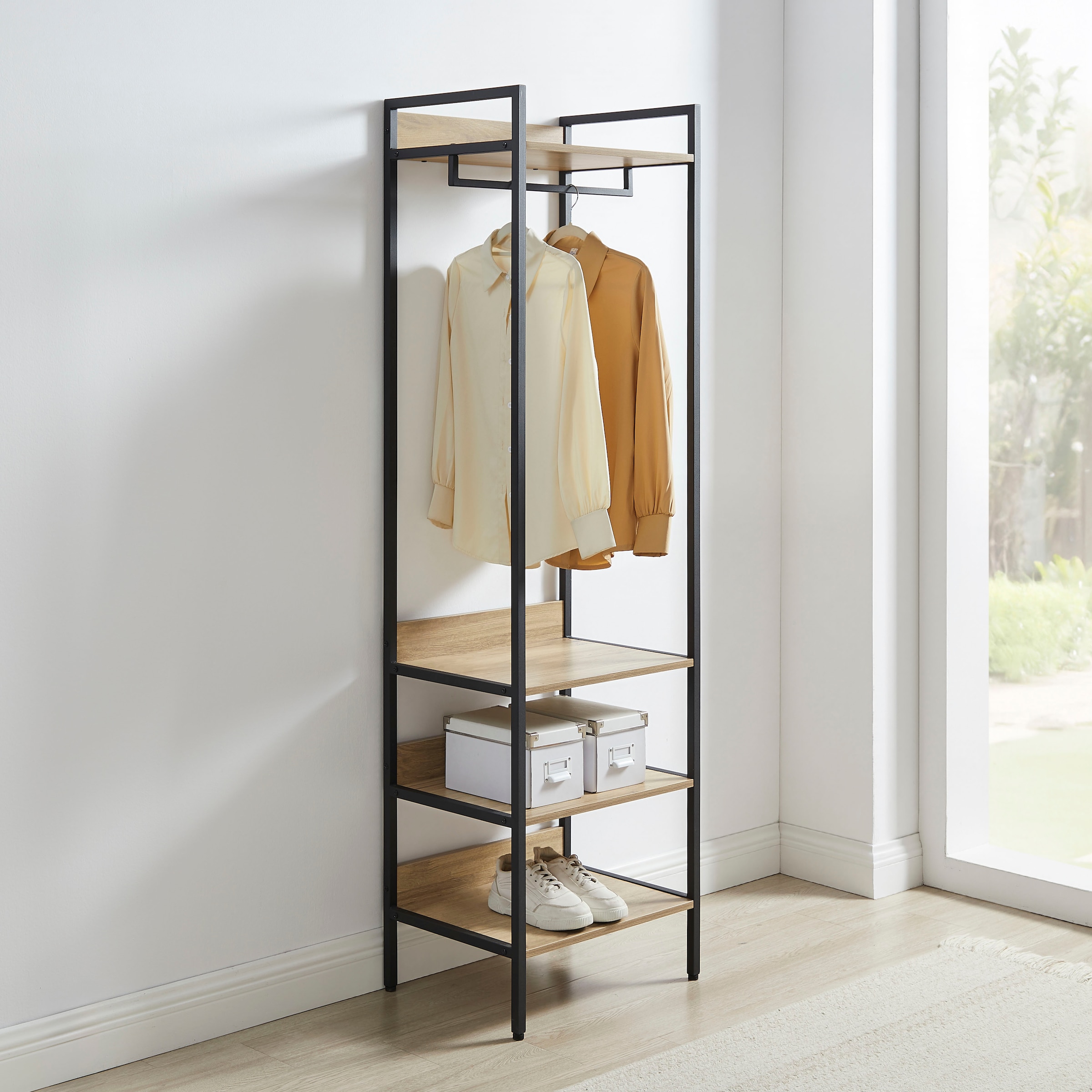 GOODproduct Garderobenschrank »Tayler« pflegeleichte Melaminoberfläche, Metallgestell, natürliche ABS-Kanten