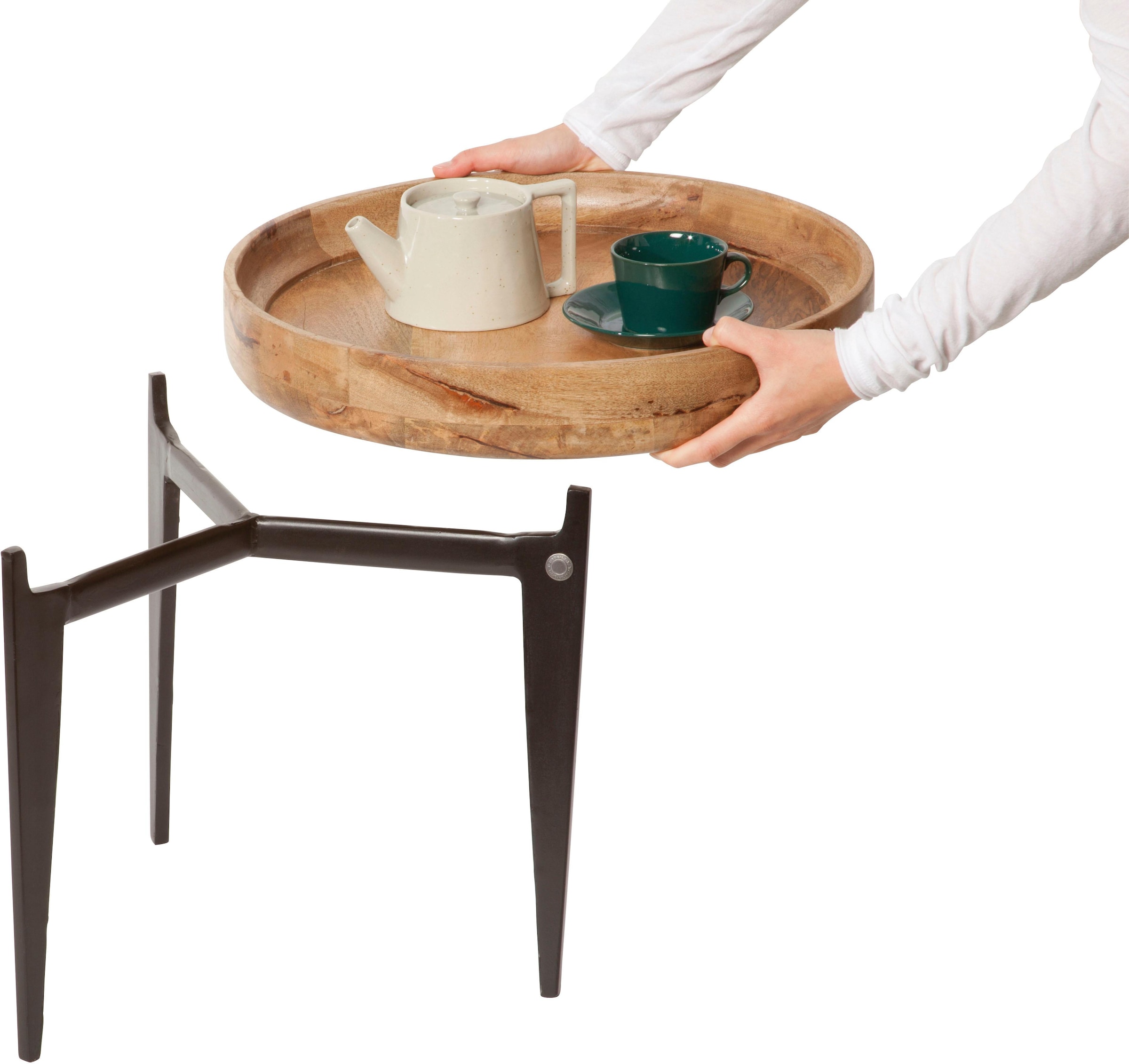 SIT Table d'appoint »Ø 40 cm Mangoholz mit Tablettfunktion & Metallgestell« Plateau de table amovible également utilisable comme un plateau pratique