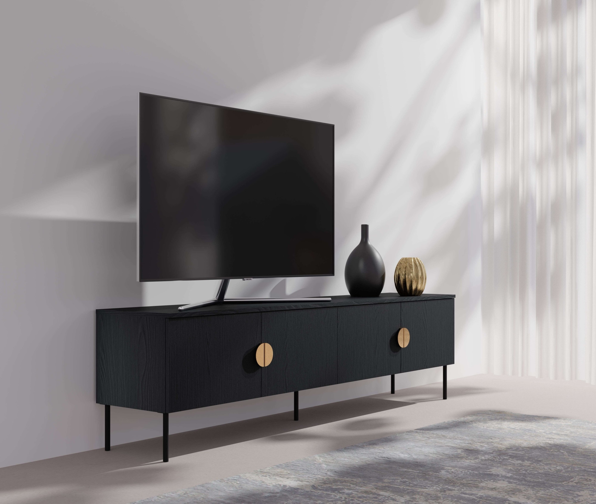 Home affaire Lowboard »BELLOT TV-Schrank mit 2 Türen, Masse B/T/H: 160/40/53,6 cm« 1 Stk. tlg. schwarze Farbe, mit holzähnlicher Struktur