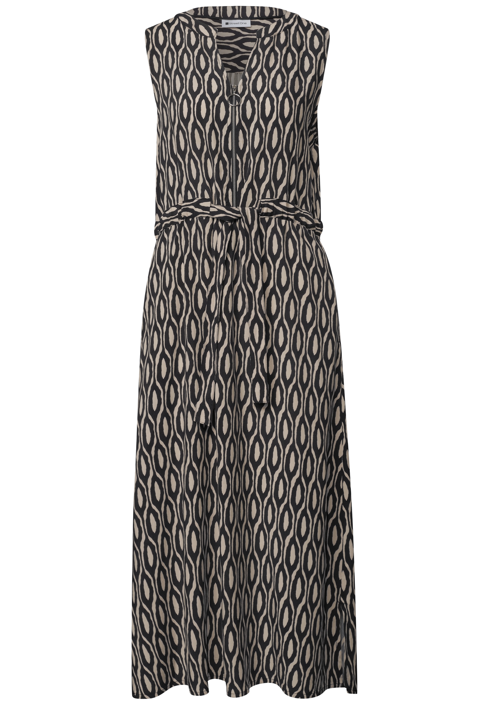STREET ONE Robe midi Poches pour les mains Sommerkleid mit grafischem Muster/Split Neck mit Zipperdetail