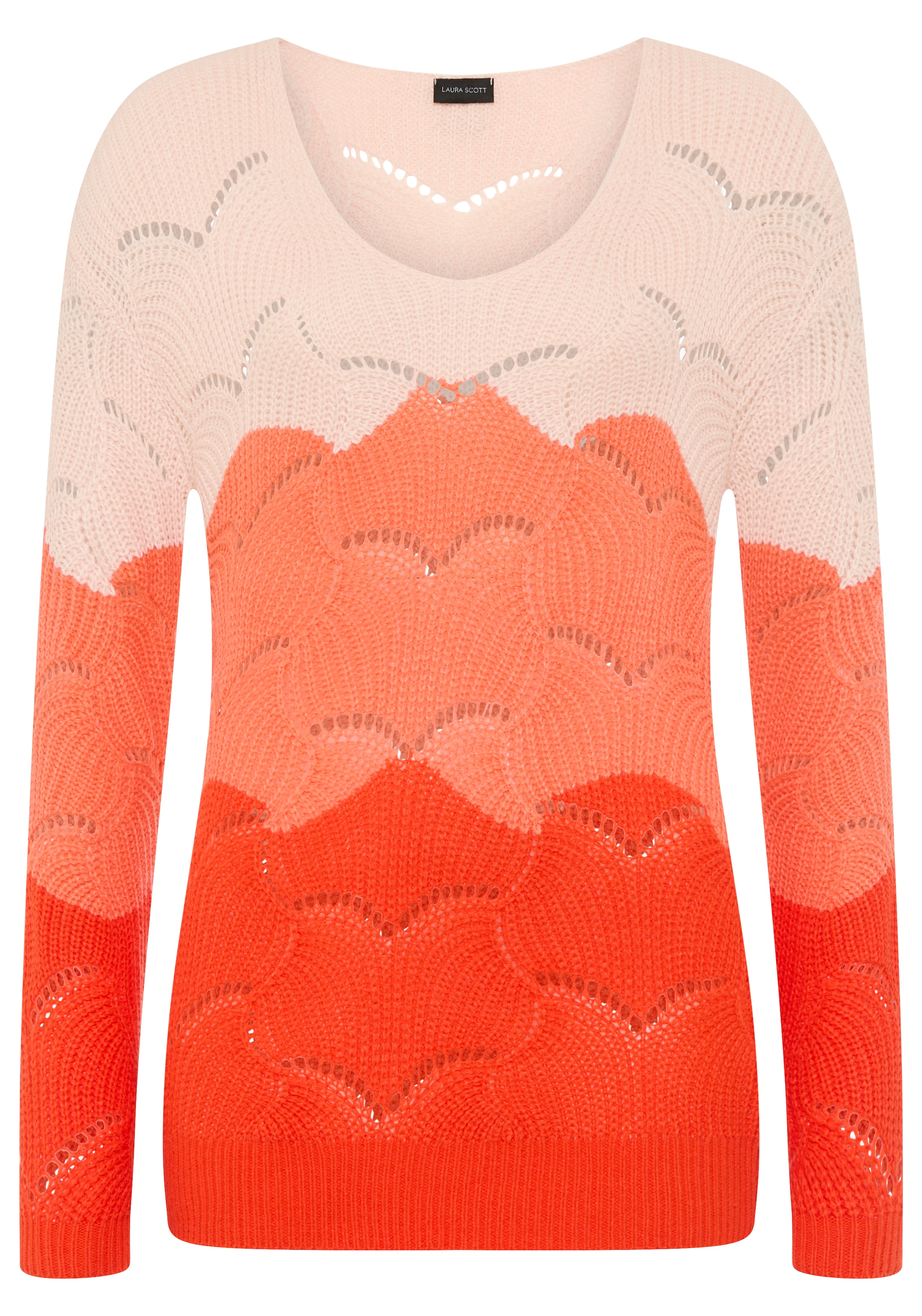 Laura Scott Pull ajouré leichter Sommerpullover mit Lochmuster und femininen V-Ausschnitt