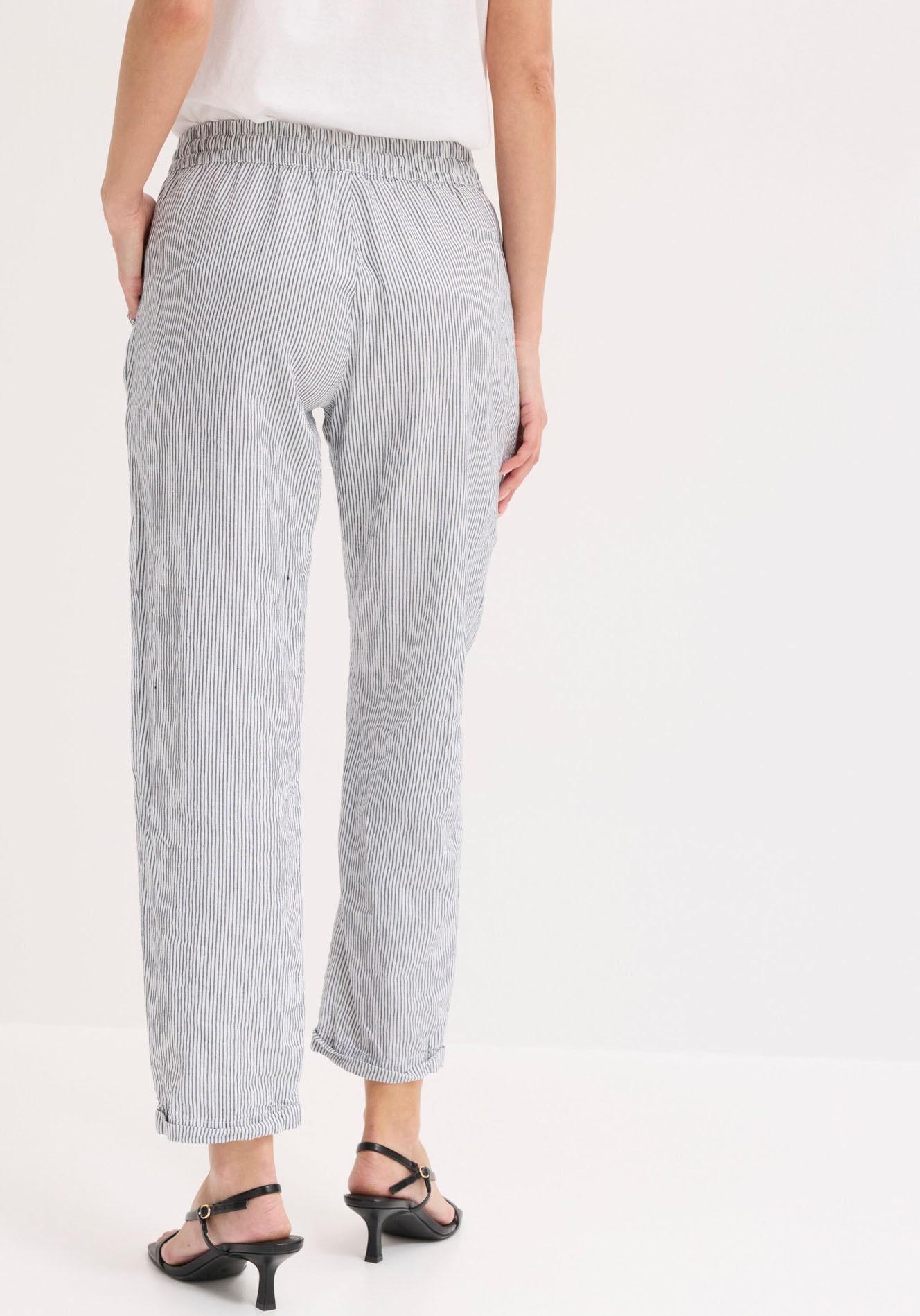 bonprix Pantalon en lin  en lin et lyocell, avec bord-côte élastique, regular fit