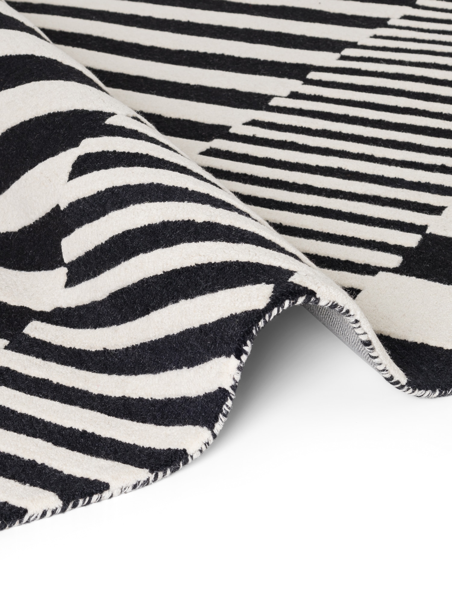 ELLE DECORATION Tapis en laine »Flux« Rectangulaire 12 mm Höhe Wolle, Natur, Wohnzimmer, schwarz weiss, Geometrisch, Streifen