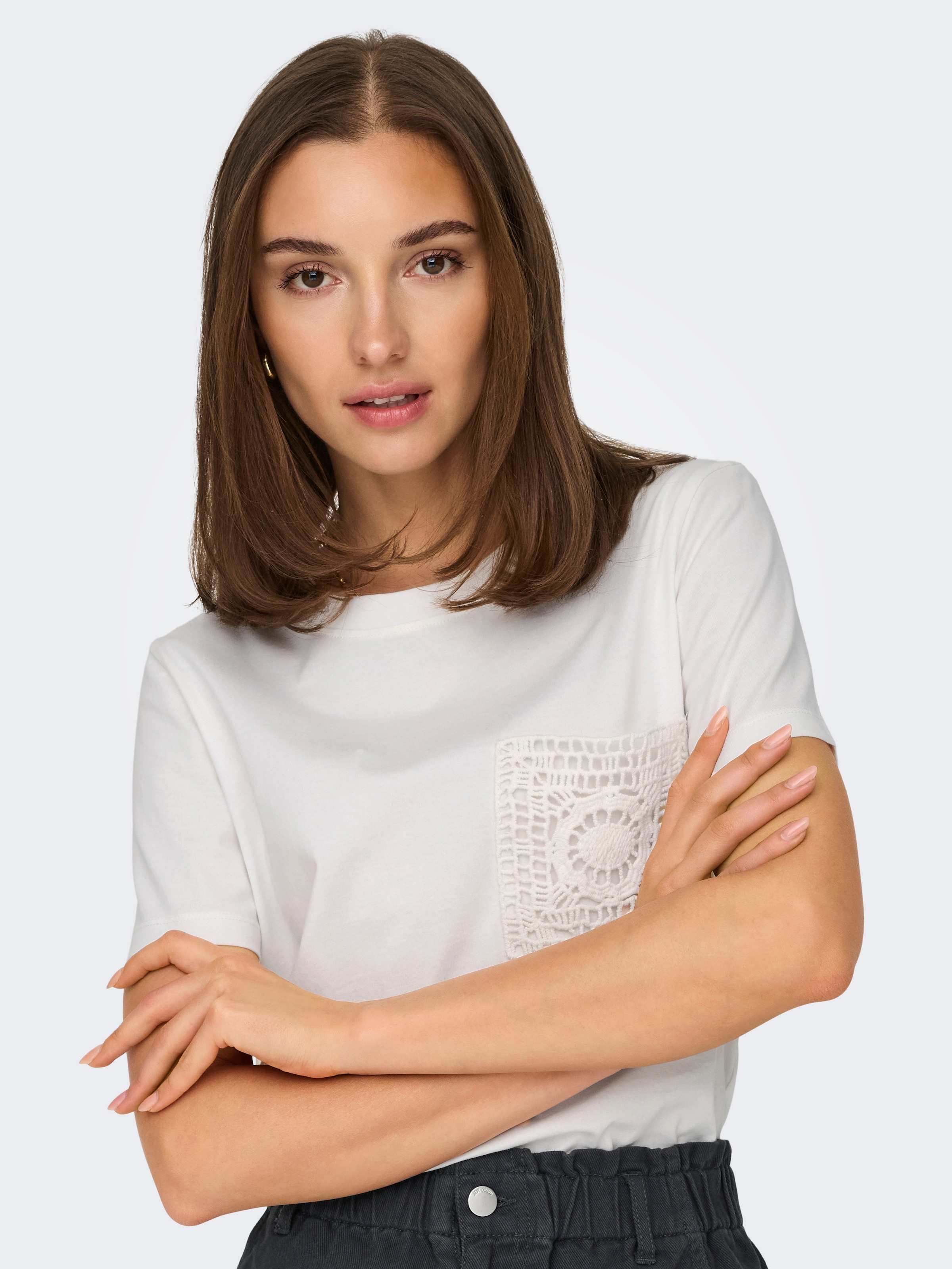 JDY Kurzarmshirt »JDYSELMA S/S CROCHET POCKET TOP JRS NOOS«