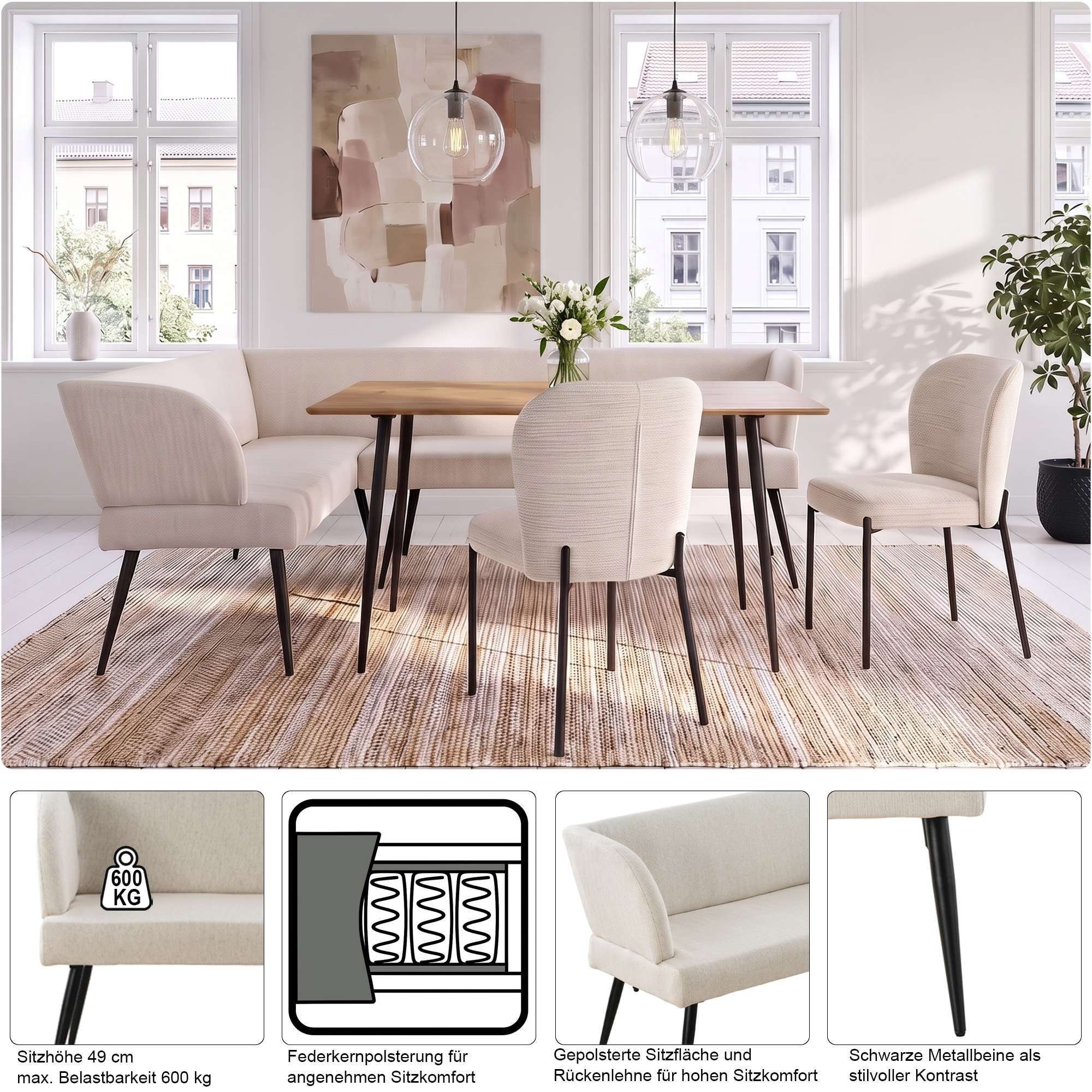 GOODproduct Banc d'angle »Lena« Assise avec ressorts ensachés, housse en tissu tissé facile d'entretien, largeur 192 cm