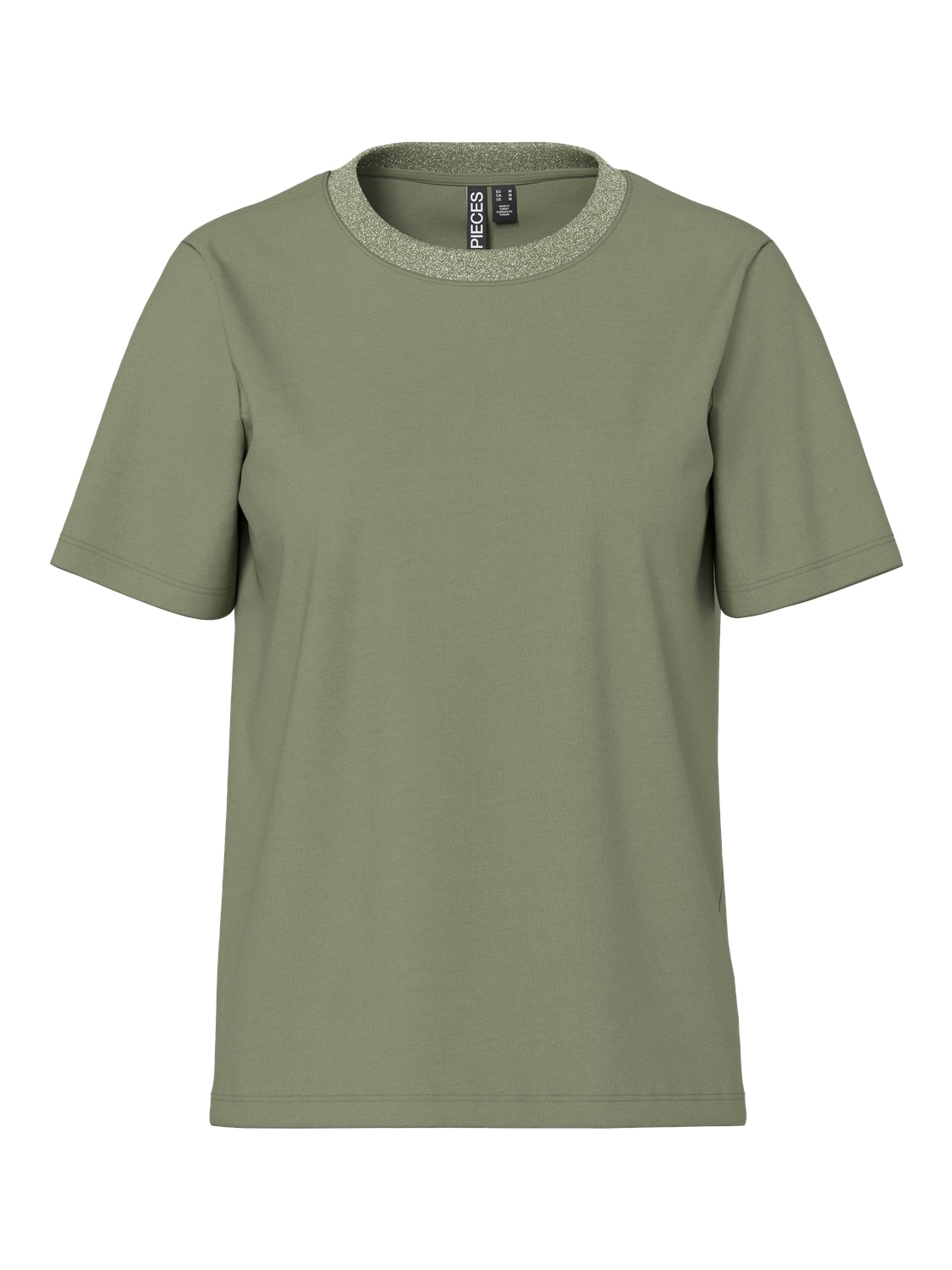pieces Kurzarmshirt »PCRIA SS LUREX NECK TEE JRS NOOS BC« mit Glitzerdetail