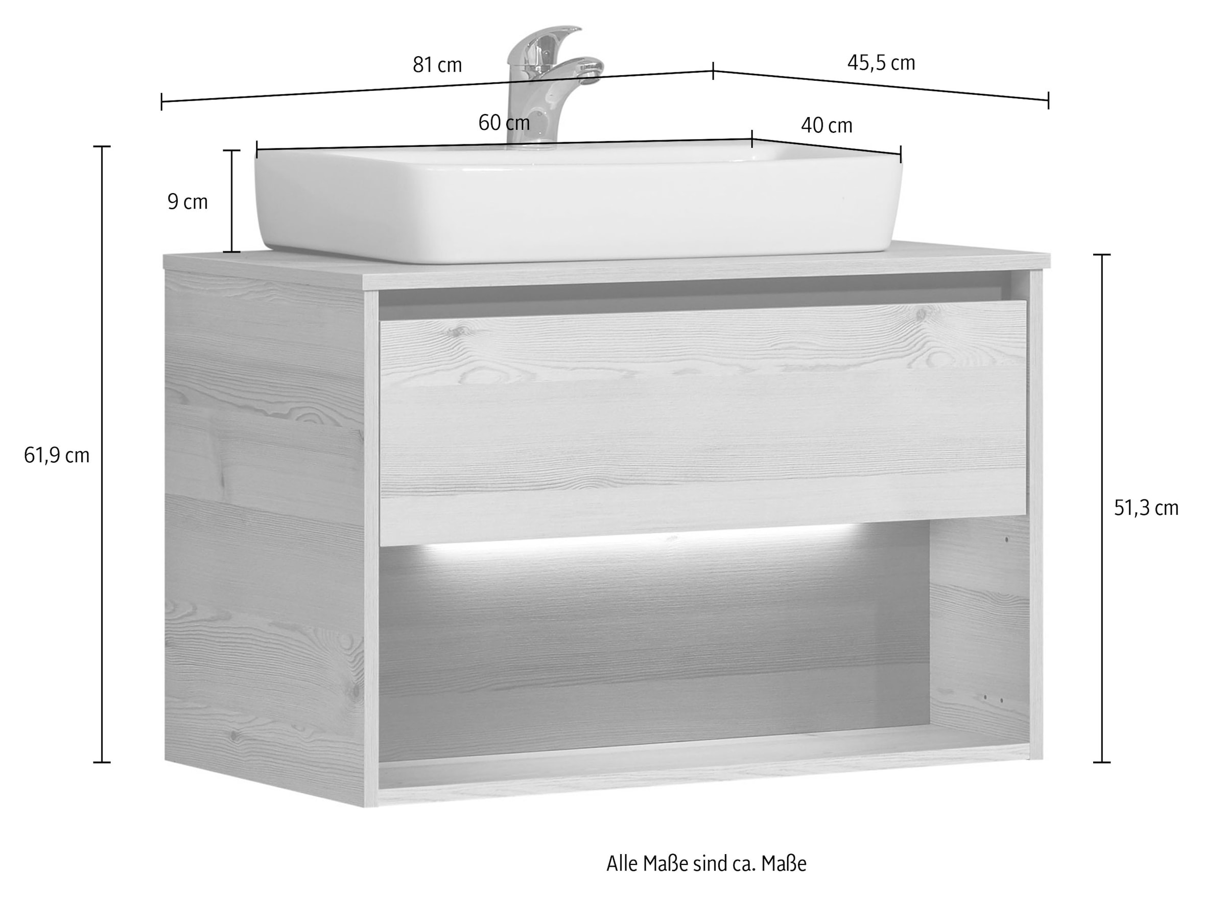 Saphir Ensemble de meubles de salle de bain »Keramikaufsatzbecken, Waschtischplatte und Waschtischunterschrank« 3 cuis tlg.