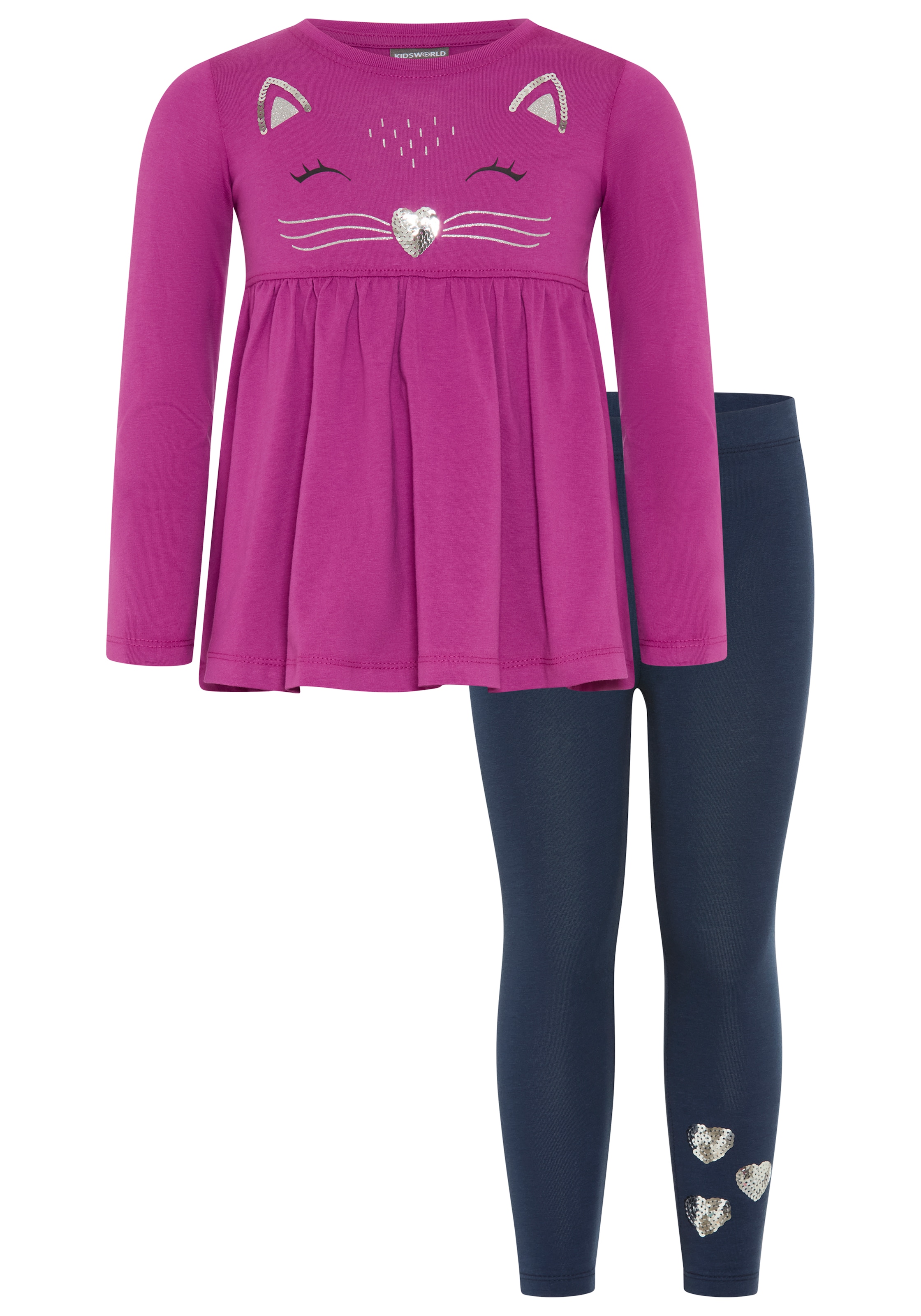 KIDSWORLD Langarmshirt & Leggings »2tlg. Set Shirt + Leggings mit schöner Paillettenapplikation« Set, 2, 2 Süsses Outfit für kleine Mädchen