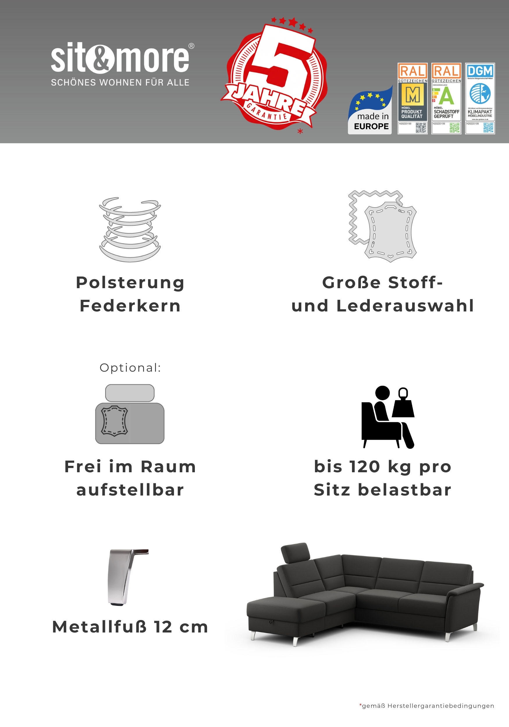 sit&more Sessel »Palmera, B: 70 cm« mit Federkern