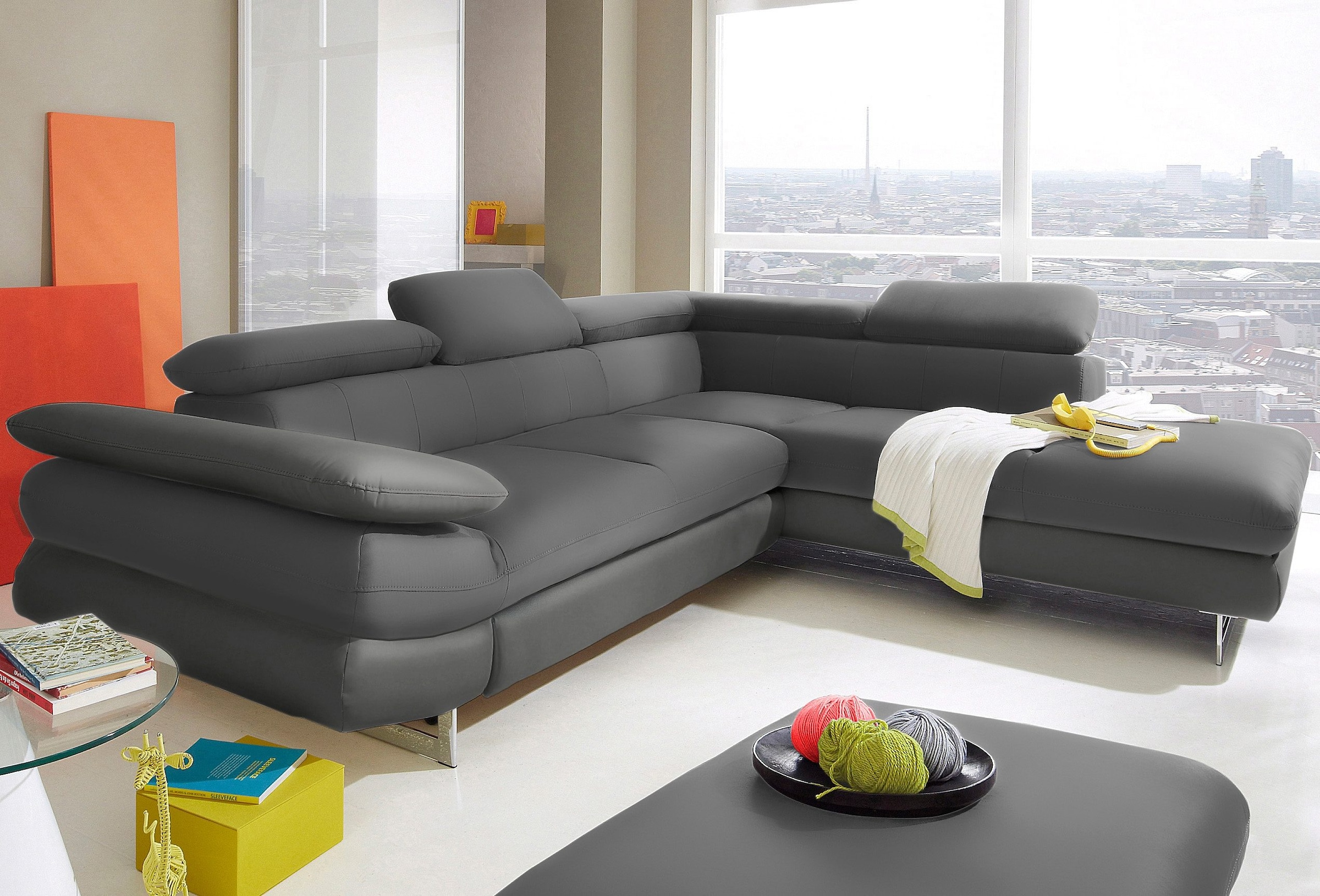 COTTA Canapé d'angle »Solution L-Form« mit Arm- & Kopfteilverstellung, wahlweise mit Bettfunktion