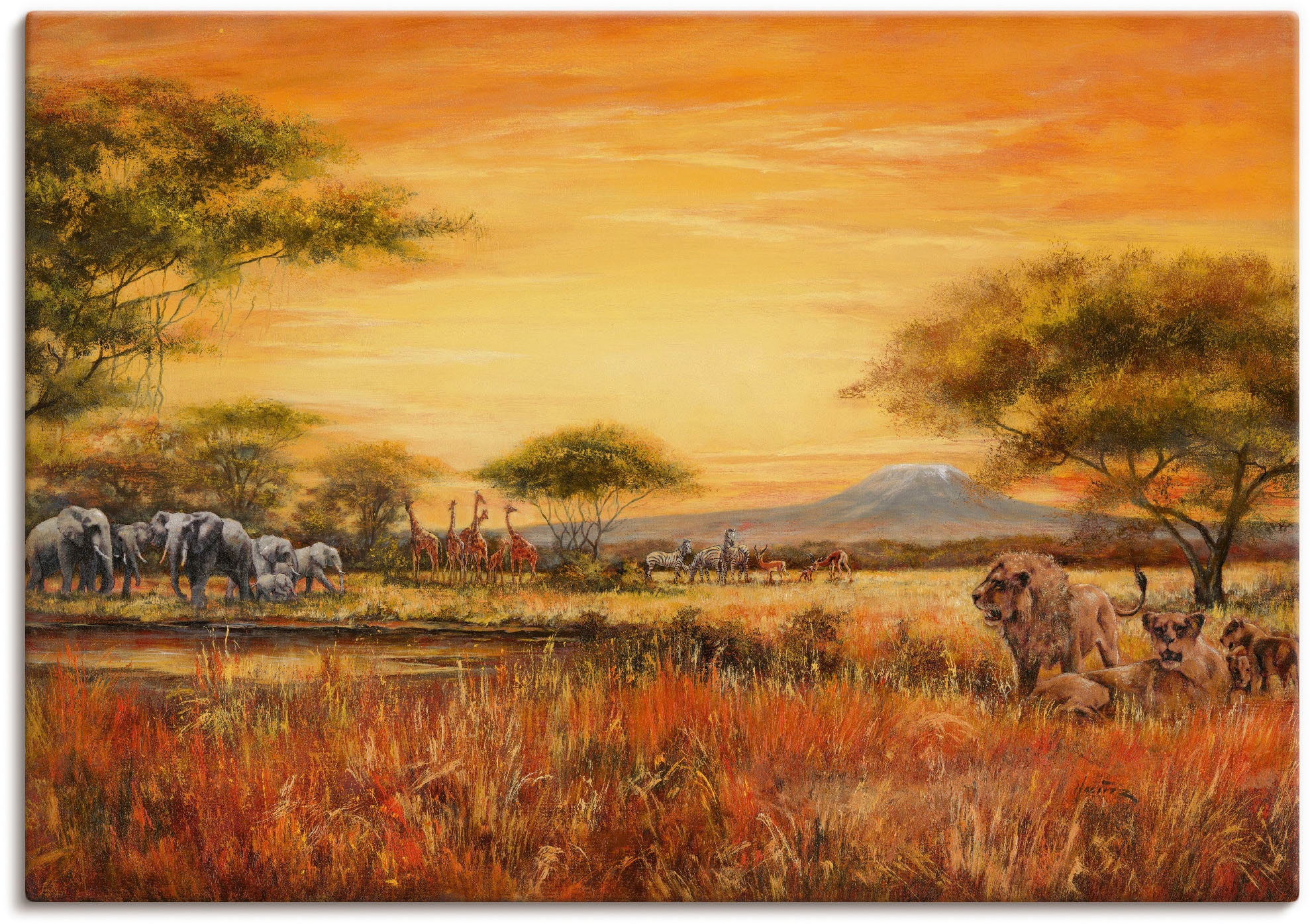 Artland Leinwandbild »Afrikanische Steppe mit Löwen« Afrika 1 Stk. tlg. auf Holzrahmen gespannt