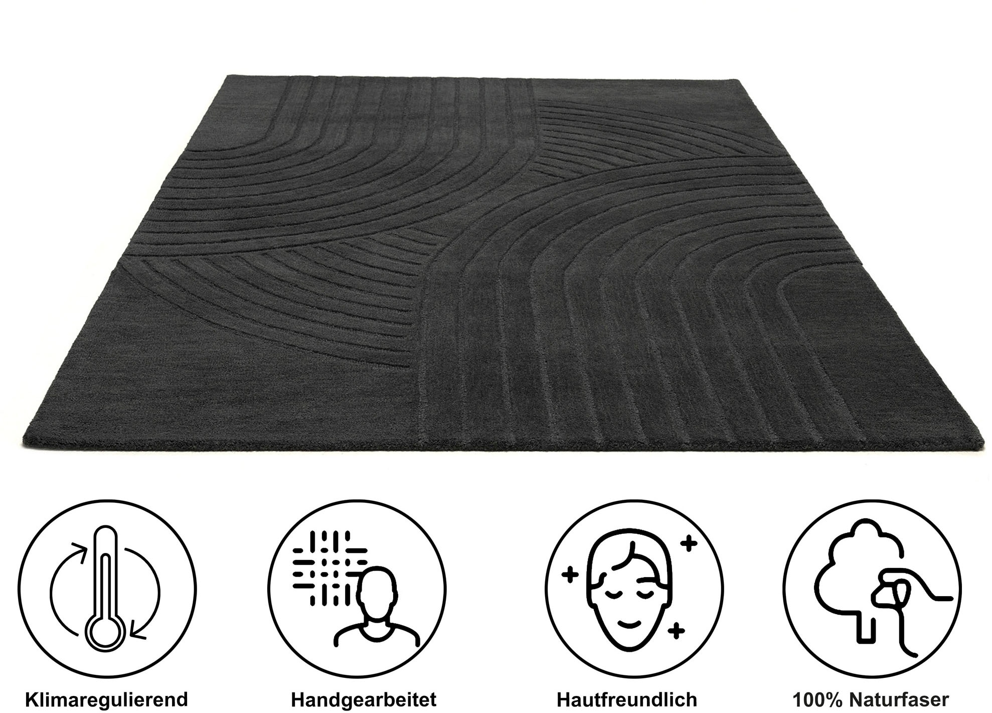 my home Tapis en laine »Gabbo Design, Handgefertigt, Teppich,  reine Wolle,« Rectangulaire 14 mm Höhe Hoch-Tief-Effekt, reine Wolle, Scandi-Look, Naturfaser